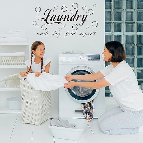 Miniatura 4 de 23 calcomanías de vinilo para pared con texto en inglés "Lavandería" con texto en inglés "Lavandería" y "doblar" (19.7 x 15 pulgadas)