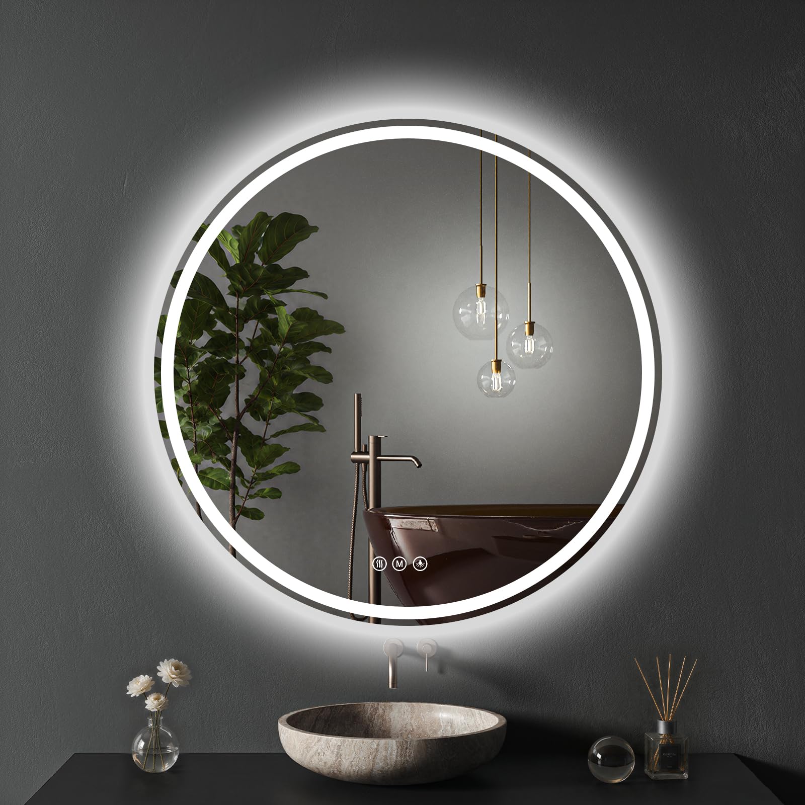 XRAMFY Badspiegel mit Beleuchtung 71cm*71cm, Antibeschlag, Rund Badezimmerspiegel mit Beleuchtung LED, 3 Lichtfarben, Dimmbar