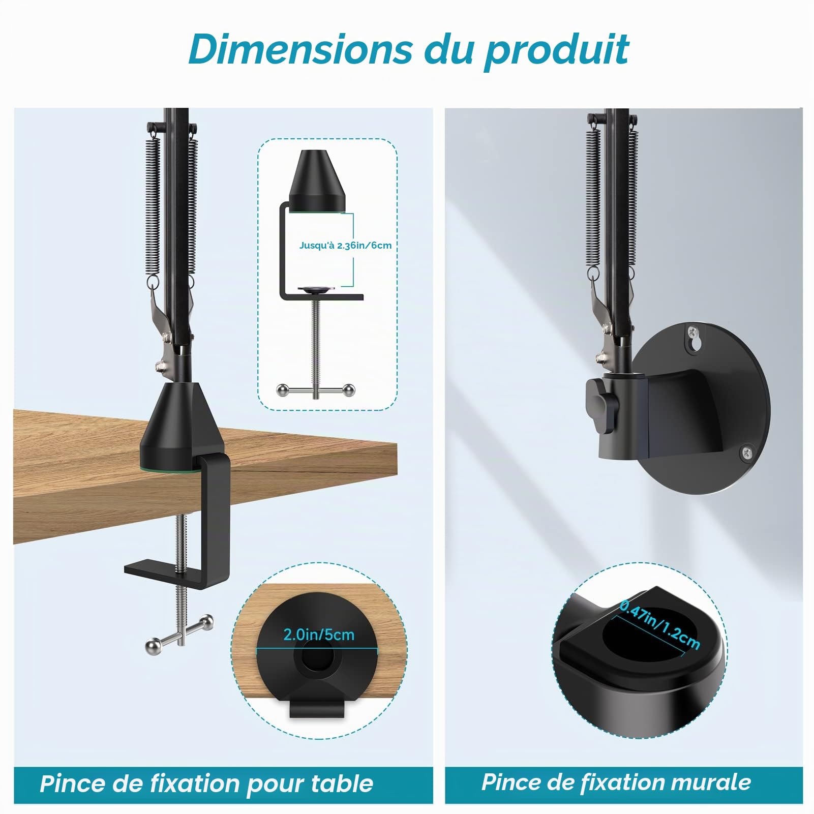 YOUSHARES HyperX Quadcast Perche de Microphone, Réglable Pied de Quadcast Support de Suspension à Ciseaux Micro, Support de Microphone avec Pince de Bureau Fixation & Montage Mural