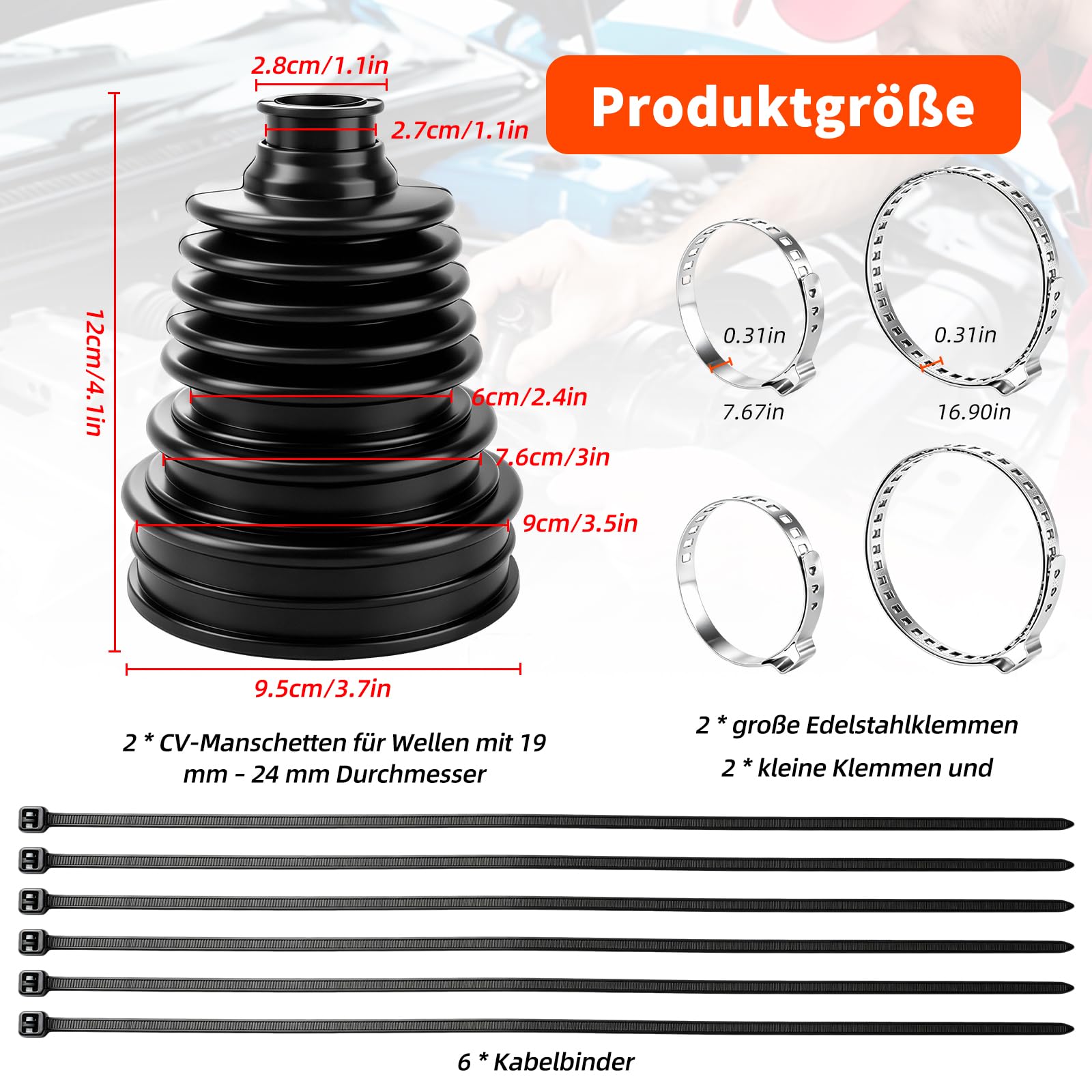 2 STK de manguitos universales para ejes CV, manguitos para ejes de transmisión de 19-24 mm, fuelle flexible de silicona juego de manguitos para ejes a prueba de polvo con abrazaderas para auto