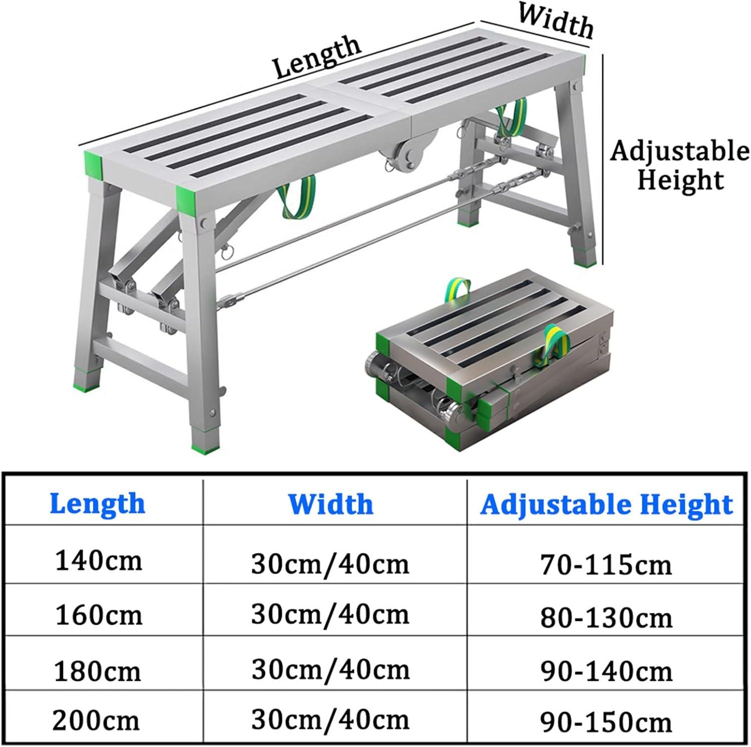 Scaffolding Equipment Foldable Engineering Ladder 5-Gear Adjustable Height Portable Multipurpose Steel Work Platform Scaffold Tower Ladder Stool Bench,140×30cm