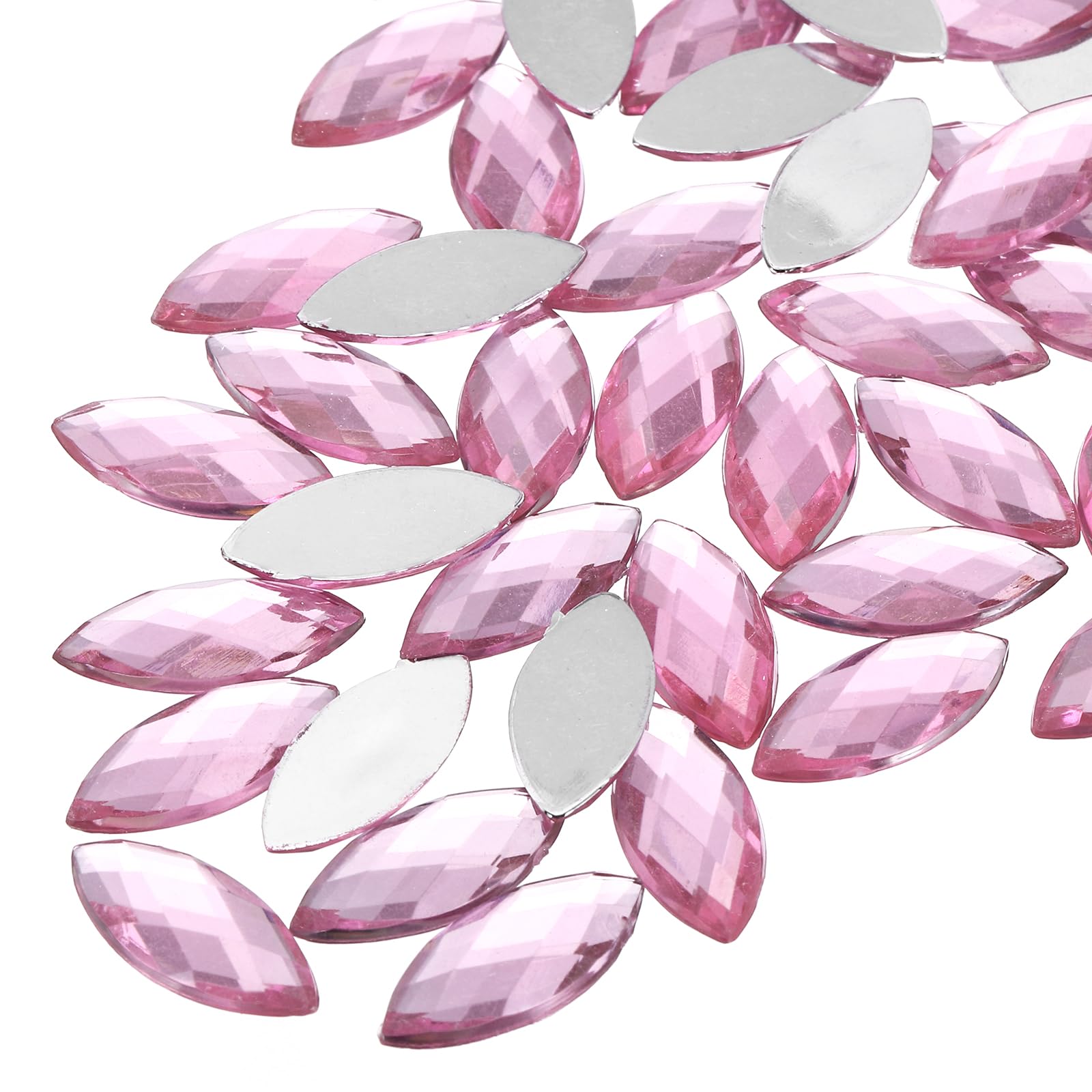 sourcing map 100 Pcs Acrylic Horse Eye Gems, Light Pink Rhinestones 20x9mm Flat Back Gems Flat Back Crystal Rhinestones Bulk Gems for Crafting Rhinestones for Clothes Crafting Bedazzling Nails