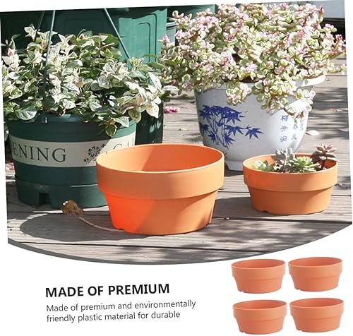 Miniatura 5 de Sosoport 4 macetas redondas de jardín al aire libre, macetas bonsái, decoración de vegetación, macetas de arcilla de terracota, maceta de inicio