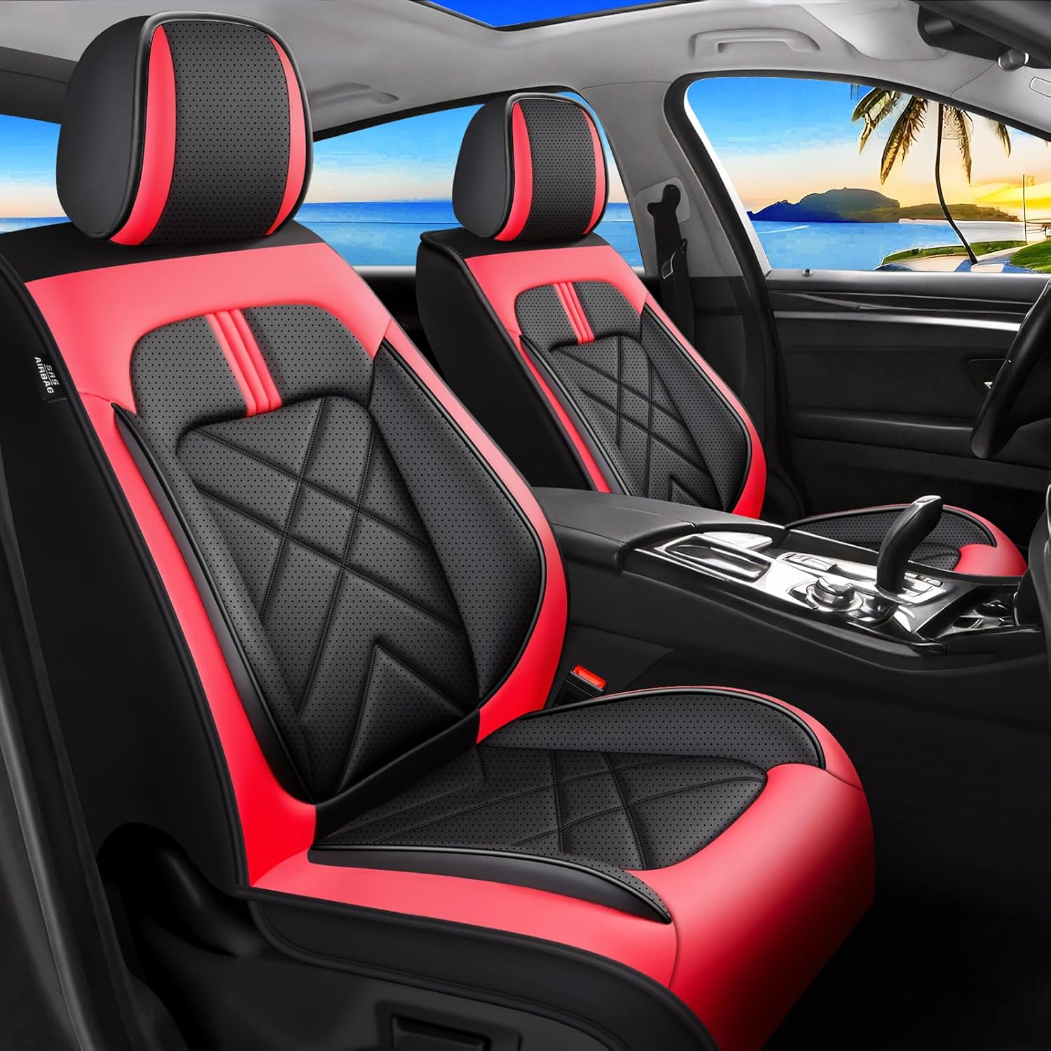 TSX Car Seat Covers Custom Fit for Acura TSX 2009-2014, Full Coverage Leather Waterproof Breathable Seat Covers, Automotive Seat Protectors, Airbag Compatible(2 Front Seats, Black & Red)