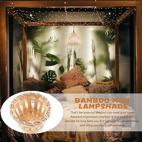 Miniatura 7 de Baluue 4 pantallas tejidas de bambú, tejido de ratán hecho a mano, pequeña pantalla para lámpara de araña de mesa y lámparas de pie, estilo bohemio