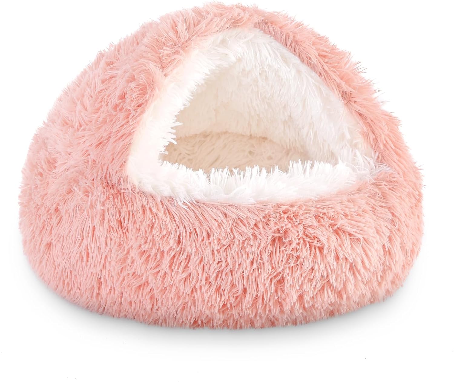NOYAL Dog Bed Round Hooded Plush Cat Cave Donut Anti Anxiety Fluffy Dog Bed for