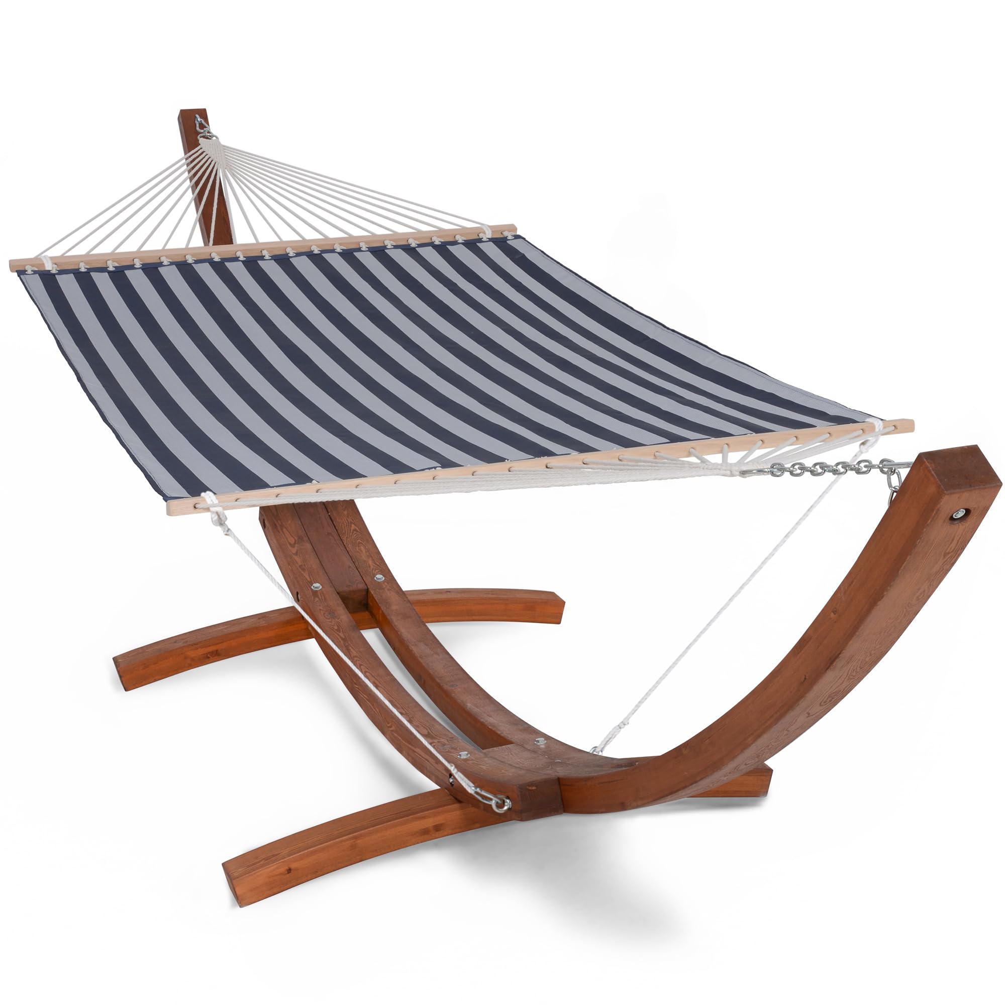 SUNCREAT Hammocks Standing Backyard Hammock with Stand, 2 Person Heavy Duty Hammock with 13.5 ft Wooden Stand, Blue Stripe
