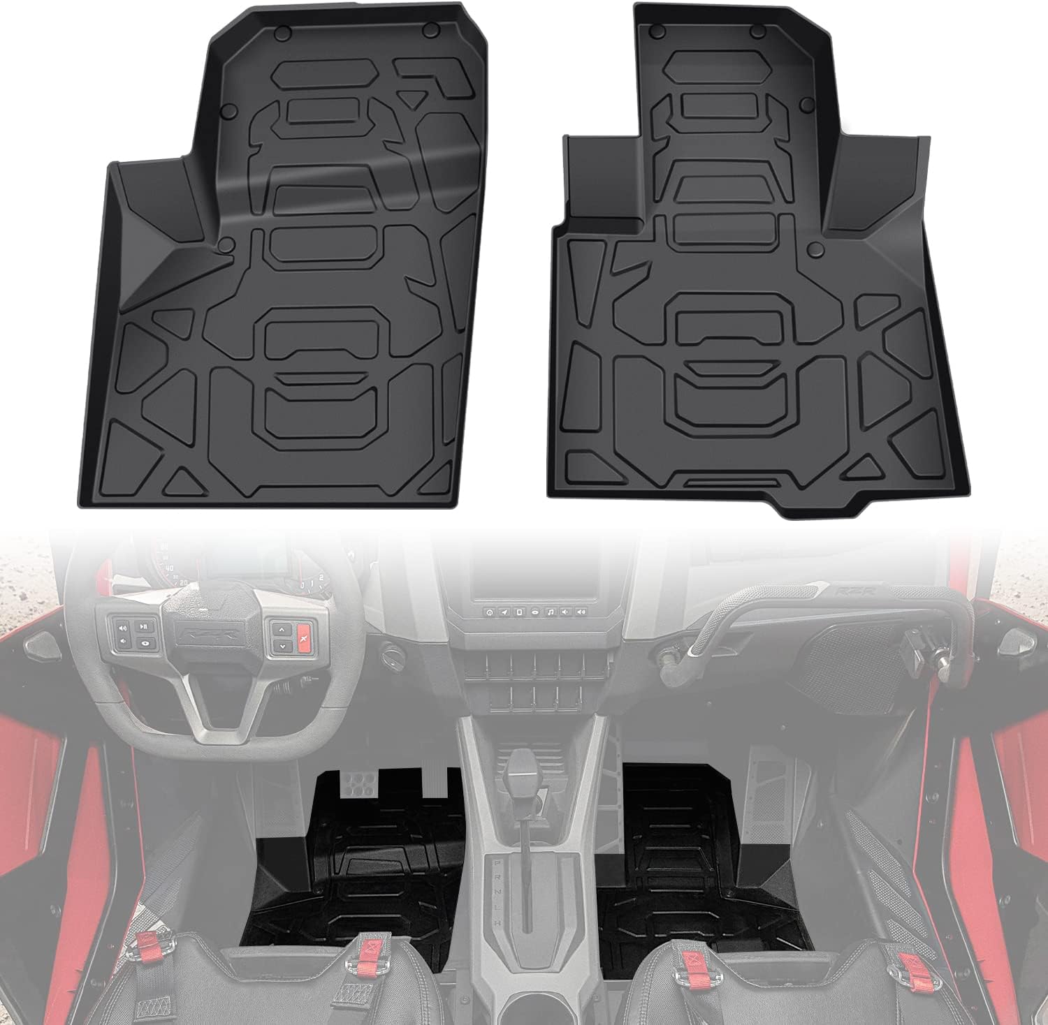 Pair Floor Mats Compatible with RZR PRO XP,Front Anti Slip TPE Floor Liner All Weather Anti-Aging Mat Compatible with Polaris RZR PRO XP 2020 2021 2022 2023