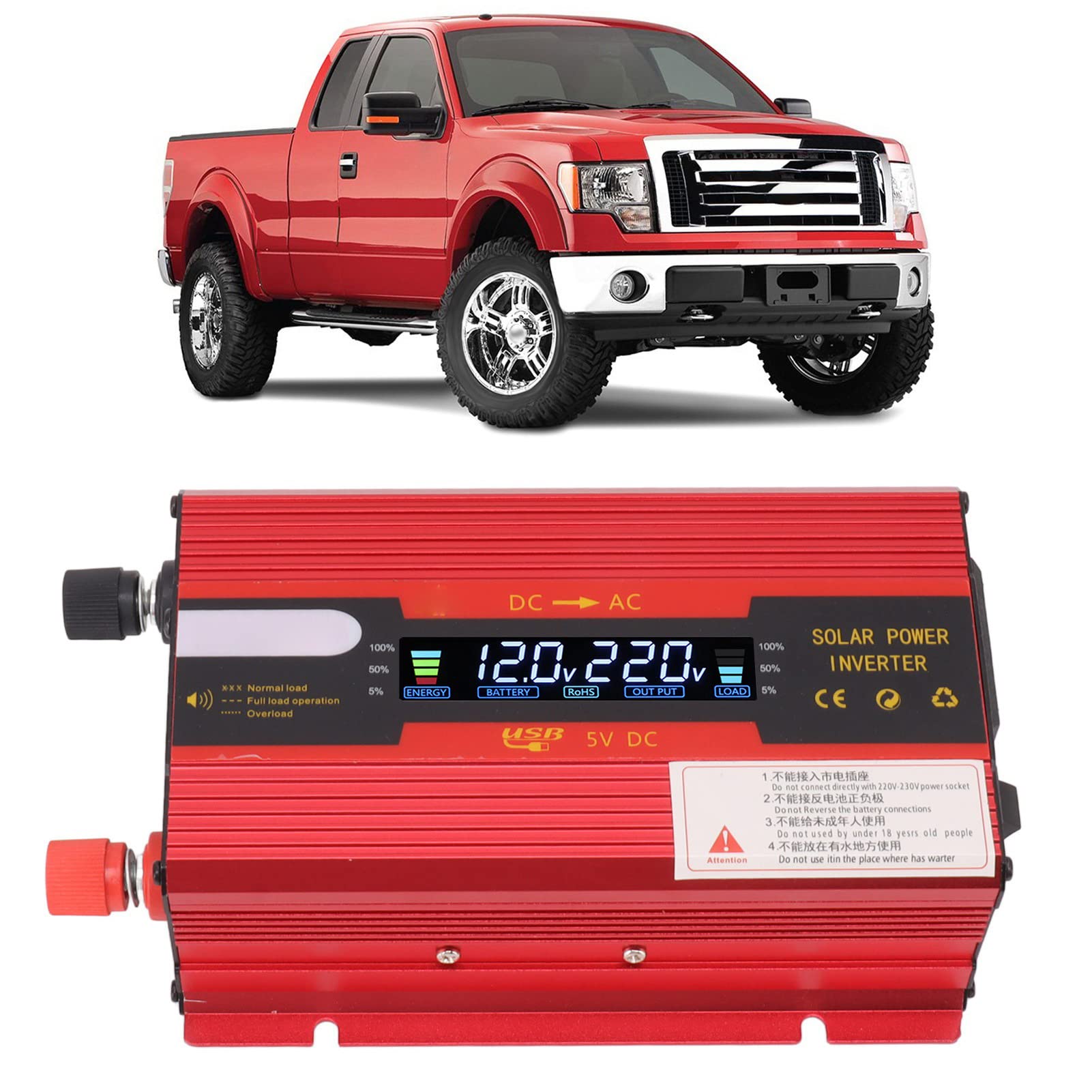 YWBL-WH Zmodyfikowany Falownik Sinusoidalny o Mocy 420 W Stop Aluminium 12 V Do 220 V Przetwornik Samochodowy z Wyświetlaczem LCD 50 Hz 420 W Do Podróży Samochodowych Kemping Użytku Awaryjnego