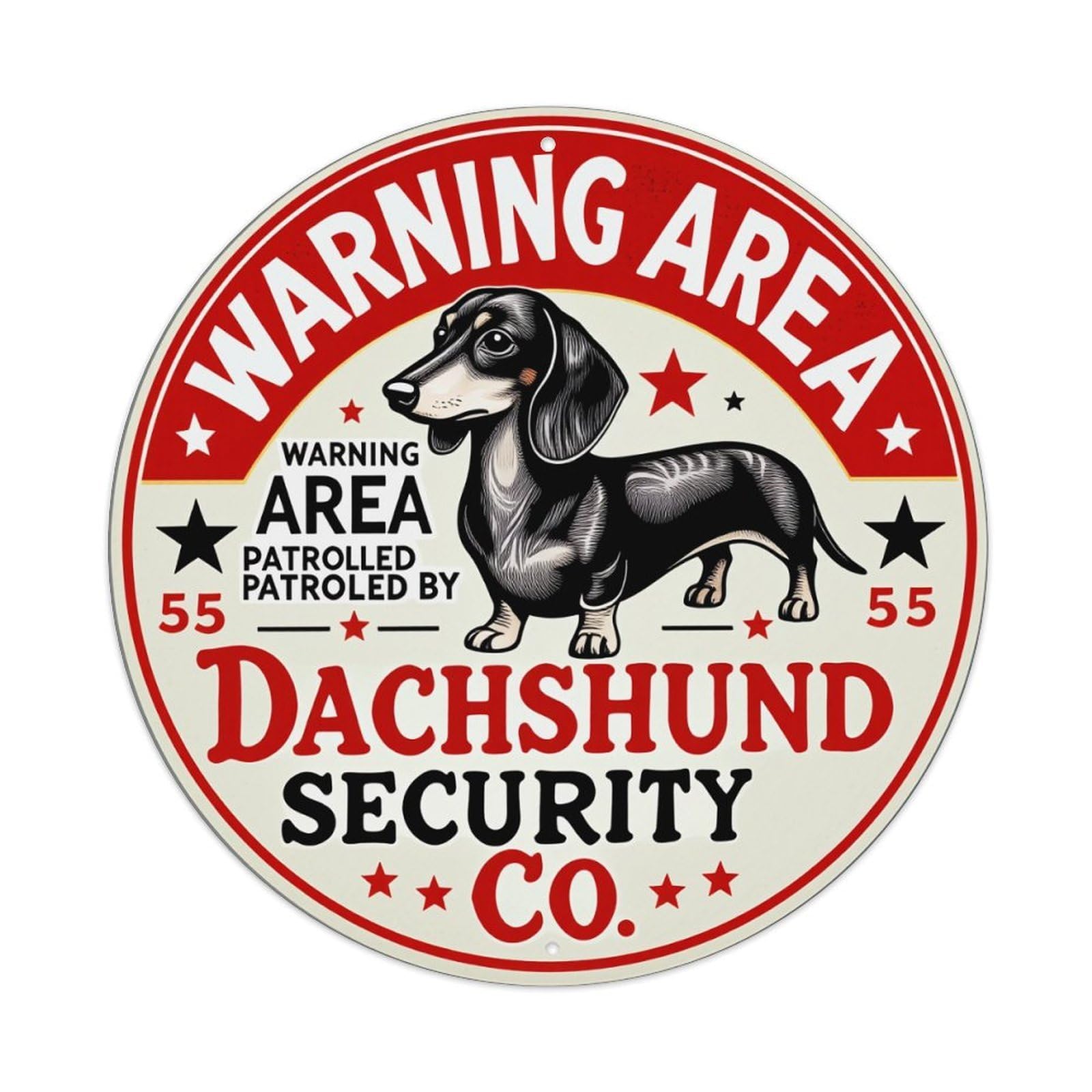 Warning Area Dachshund Security Co Round Tin Sign Retro Metal Sign for Cafe Bar Pub Home Game Room Gym Club Wall Decoration Vintage Metal Poster 8x8 Inch