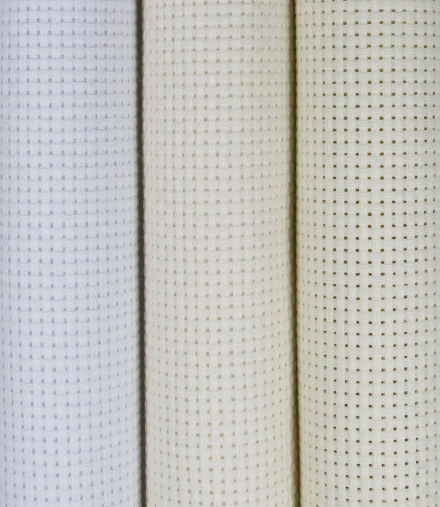 KCS 3 pc of 15" x 18"(38cmx45cm) Counted Cross Stitch Cotton Aida Cloth Needlework Rolled Fabric Box,11CT,White+Antique White+Cream