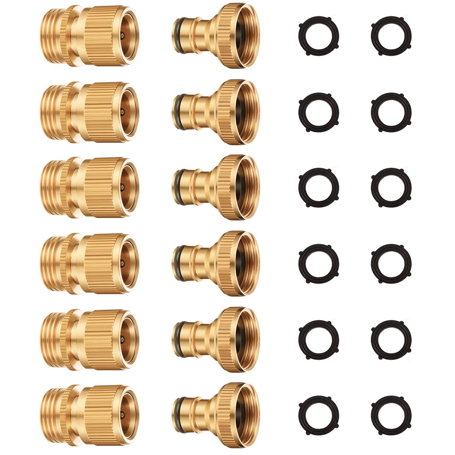 Riemex Garden Hose Quick Connector Set Solid Brass 3/4 inch GHT Water