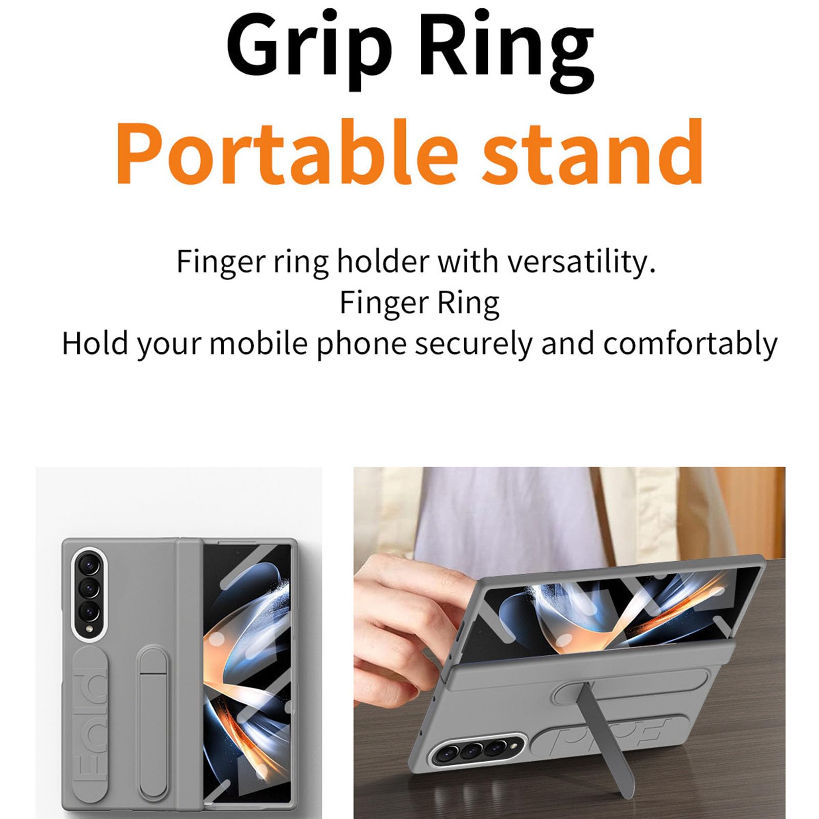 Etui z podstawką do Samsung Galaxy Z Fold 7, wysoce przyczepny pasek na palec, etui na telefon komórkowy, osłona ekranu i ochrona zawiasów, przezroczyste