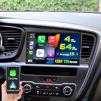 4+64G+Canbus Android 15 Car Stereo for 2010 2011 2012 2013 Kia Optima K5 Wireless Carplay Android Auto, 9 IPS 1280x720 Touch Screen Radio GPS Navigation Bluetooth 5G WiFi 32EQ +AHD Backup Camera