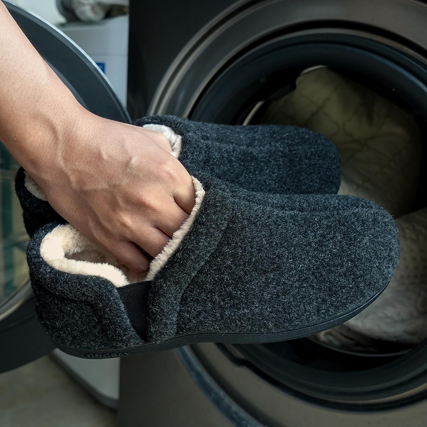 LongBay Men's Slippers Warm Bedroom Memory Foam House Shoes Slip-On for Indoor Outdoor Winter - Image 6