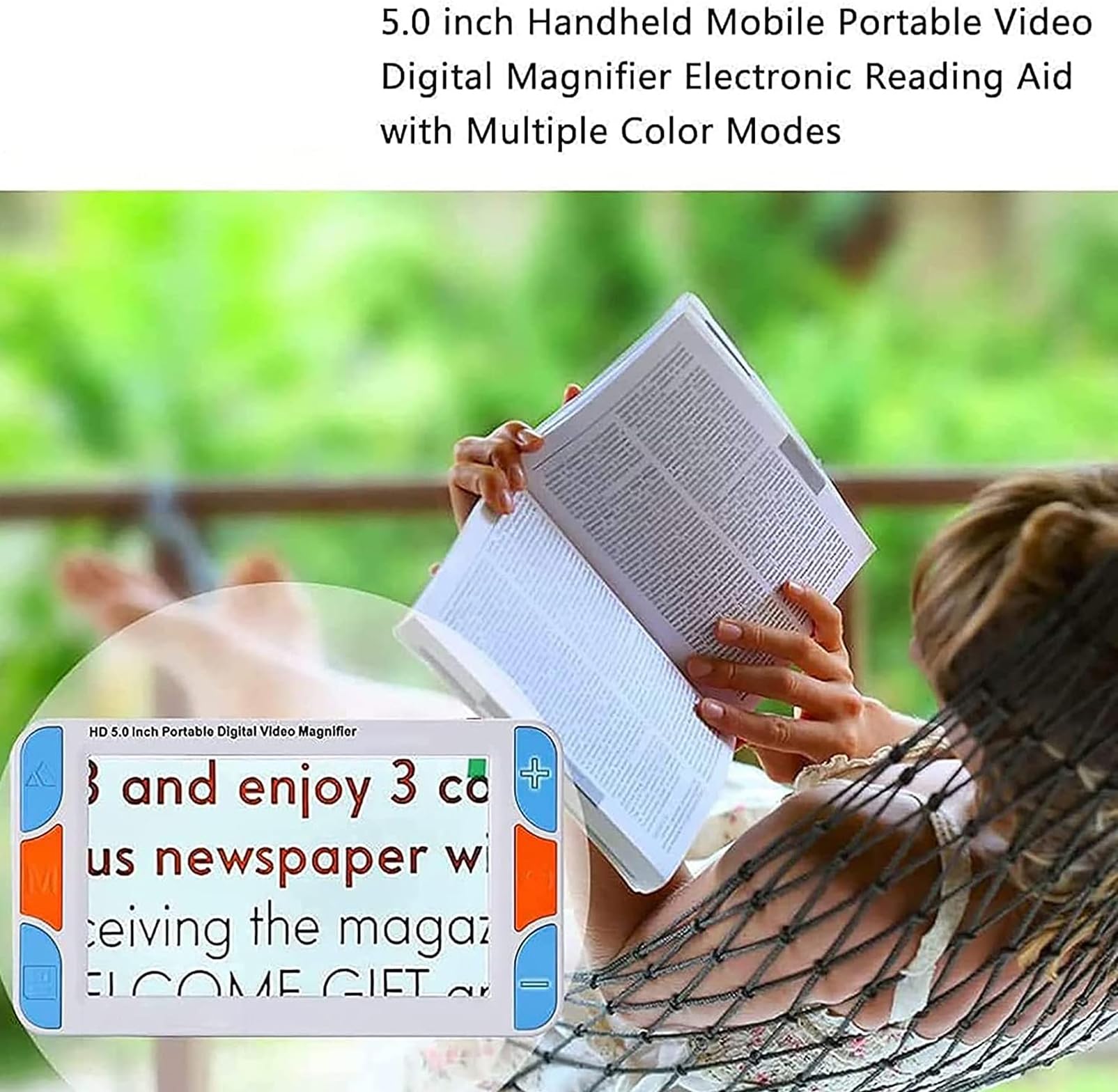 Lente di ingrandimento video portatile per ipovisione con LCD da 5 pollici, zoom 3x-48x, 26 modalità di colore, aiuto elettronico per la lettura per anziani, disabilità visive