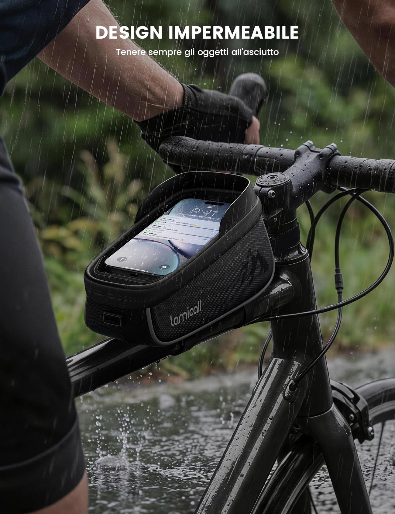 Lamicall Borsa Telaio Bici Impermeabile - [1,6 L Grande Capacità] Borsa Cellulare Manubrio Biciclette con Copertura Antipioggia, Porta cellulare Bici con Touch Screen in TPU per Smartphone Fino a 7"