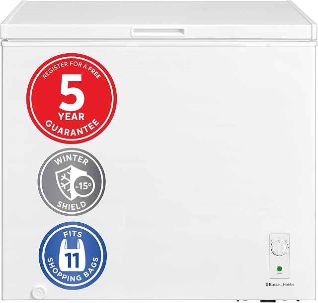 Russell Hobbs RH198CF3003 198L Freestanding White Chest Freezer with 5 Year Warranty, Adjustable Thermostat, 4 Star Freezer Rating & Suitable for Outbuildings & Garages
