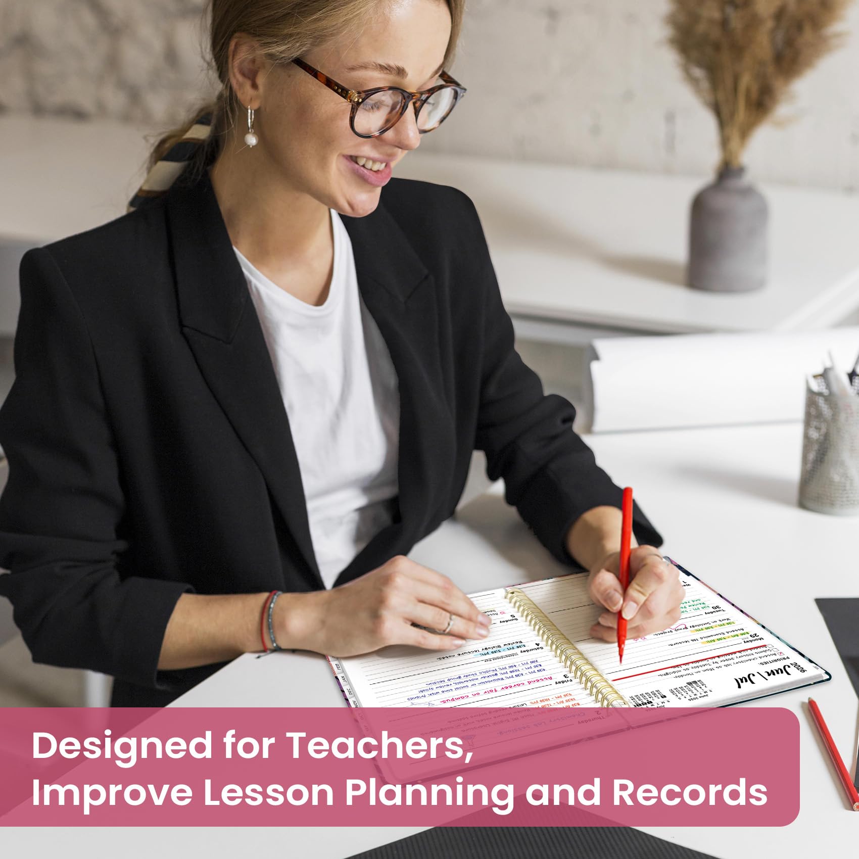 Planner 2026-2027, calendario accademico mensile e settimanale, da luglio 2026 a giugno 2027, copertina rigida per insegnanti, studenti, agenda con linguette, perfetto per forniture scolastiche e