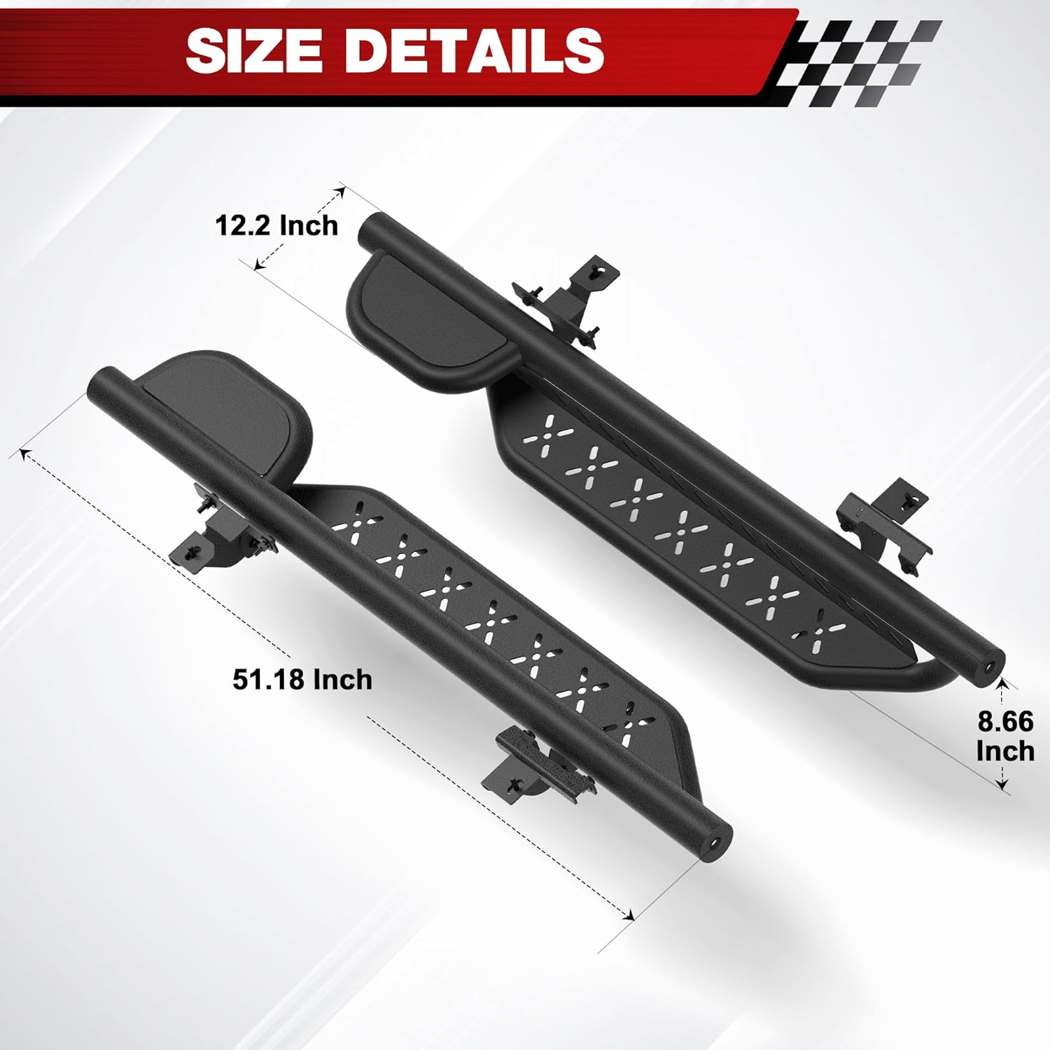 Running Boards Side Steps Raised Step Compatible with 2019-2025 Jeep Wrangler JL (2 Doors Only, 2 Stairs Side Step Rails Coated Black Carbon Steel Nerf Bars