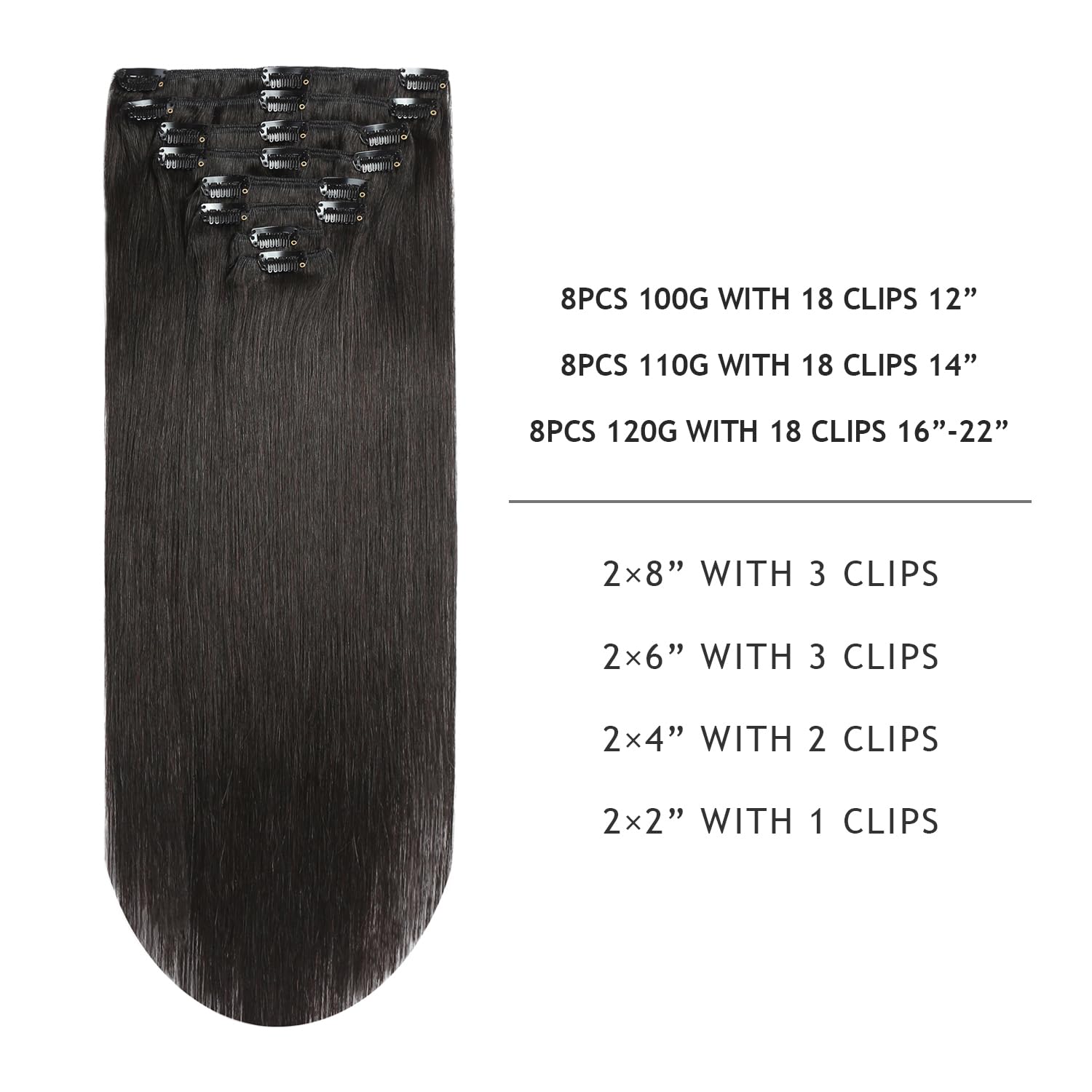 YILITE Clip in Hair Extensions Real Human Hair 8Pcs/Pack 120g Double Weft Invisible Off Black Clip in Human Hair Remy Hair Extensions (16inches #1B Off Black)