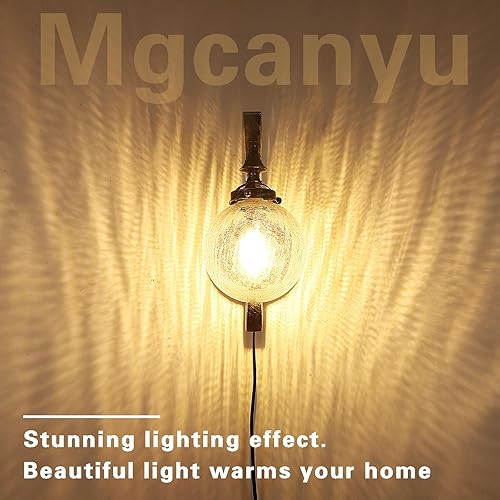 Miniatura 3 de Juego de 2 apliques de pared enchufables con interruptor táctil, regulables, con iluminación de pared de vidrio ámbar para casa de campo,