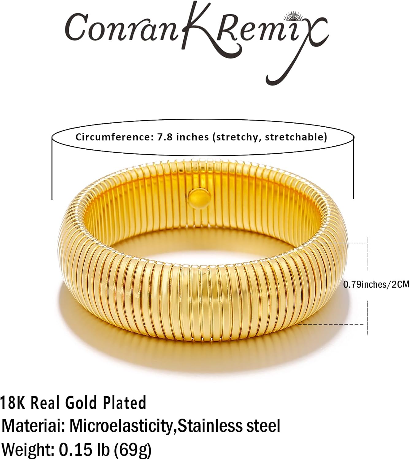 CONRAN KREMIX Gold Chunky Bangle Waterproof Bracelets for Women 14K Real Gold Filled Stainless Steel Bracelet Non Tarnish Trendy Jewelry - Image 6
