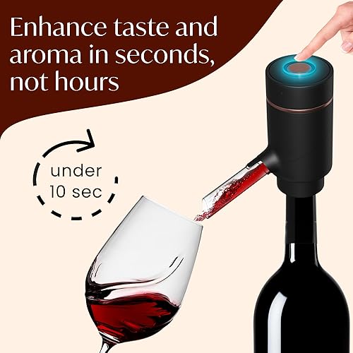 Vin Fresco Dispensador eléctrico de vino y aireador de vino tinto, aireador eléctrico de vino con un botón, aireador de boquilla vertedor de vino