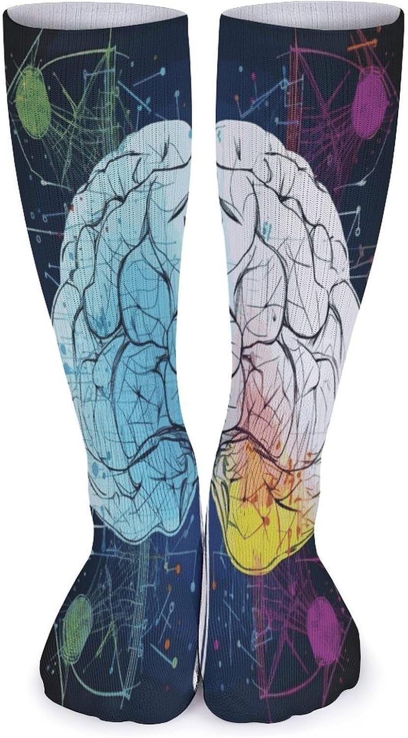 Geometry Brain Image with Science Stocking - Cute Casual Long Athletic,Crew Sock for Men Women,Running Socks Soft Breathable for Gift