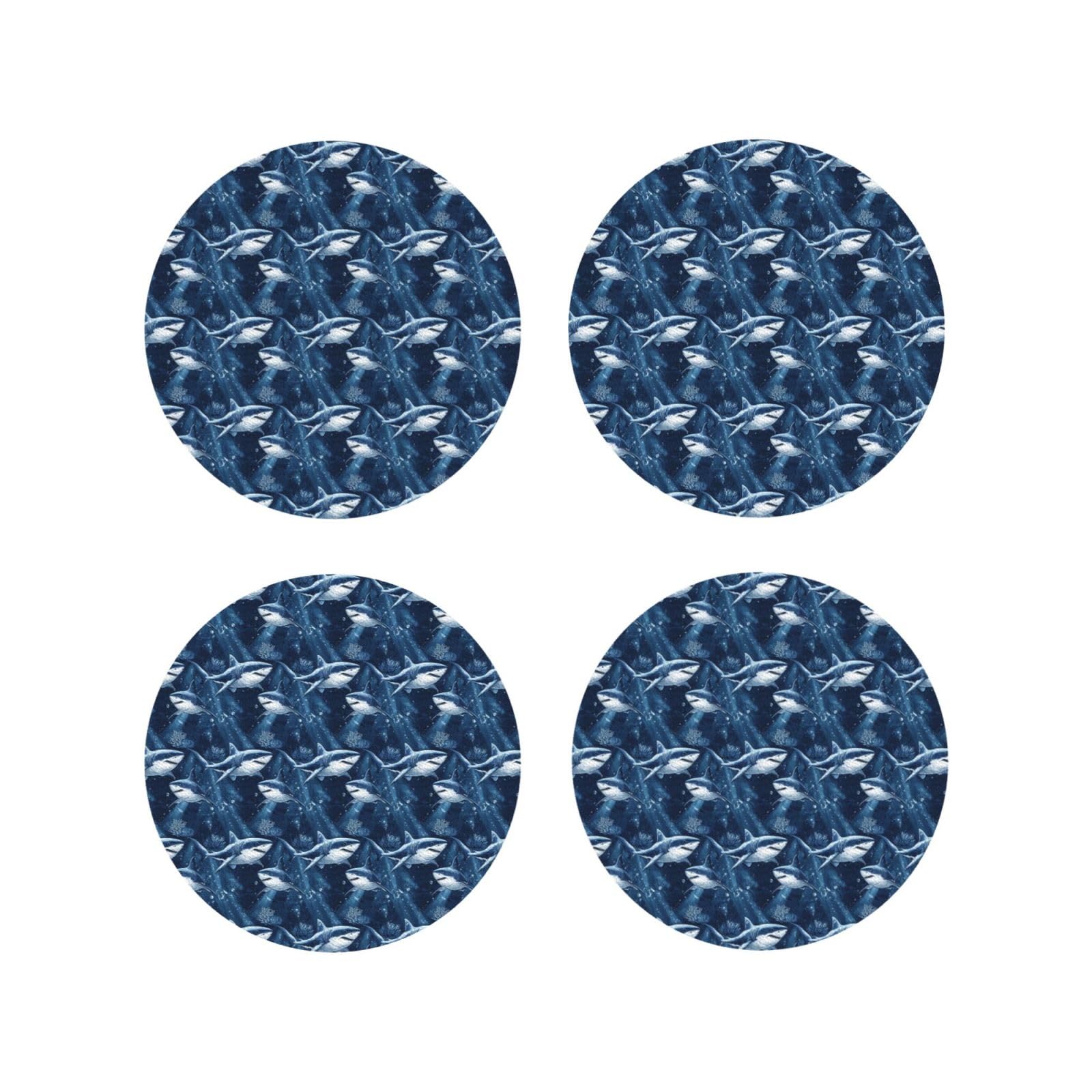 Smazdfxx Women's As Pic Leather Coasters Set Of 4 - Navy Blue Shark (A) Print Lightweight Drink Coasters For Desk