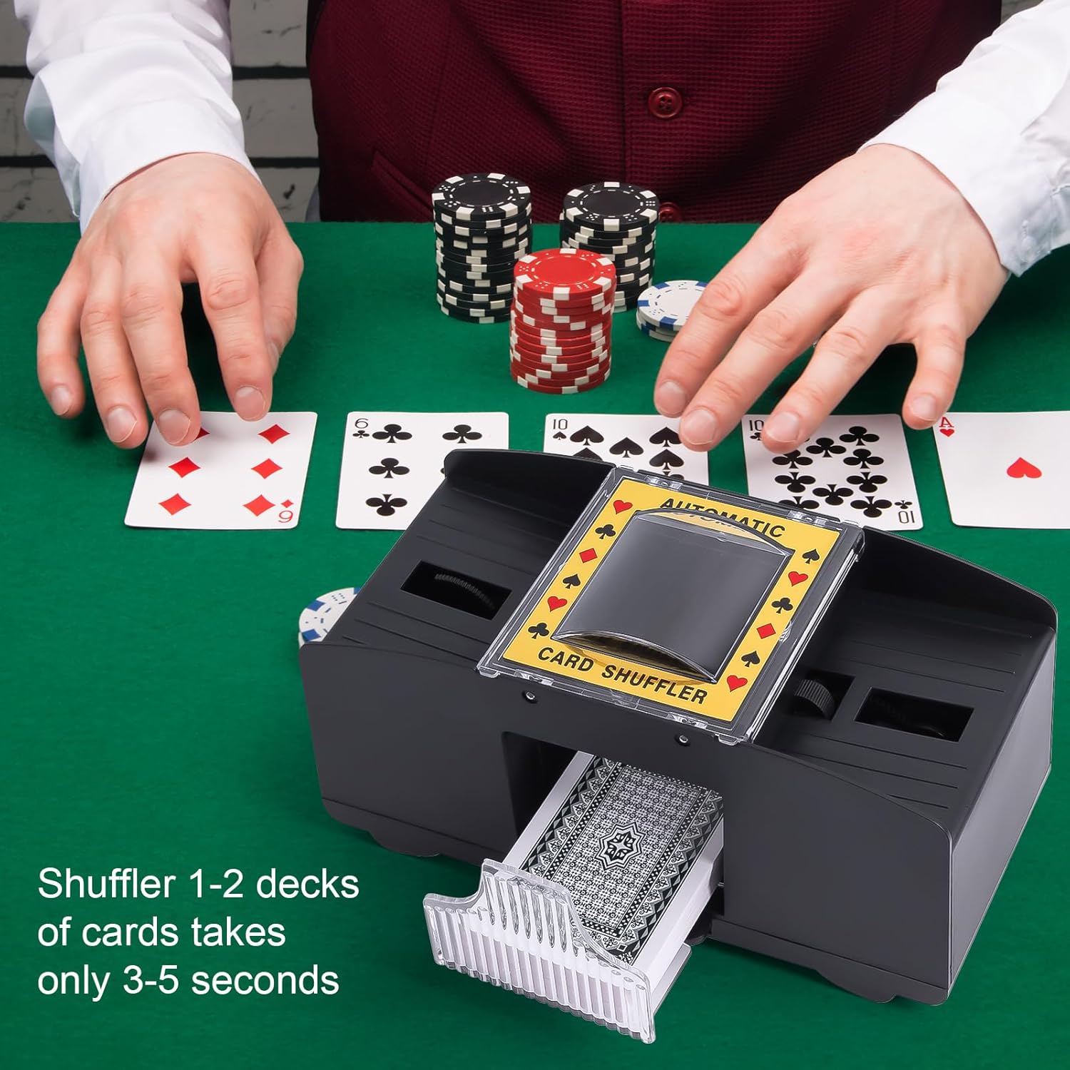 Xixter Automatic Card Shuffler for 2 Decks, Battery Powered Card Shuffler, Cards Shuffler Machine for Poker, Uno, Blackjack, Texas Hold'em, Skip-Bo, Home Card Games - Image 3
