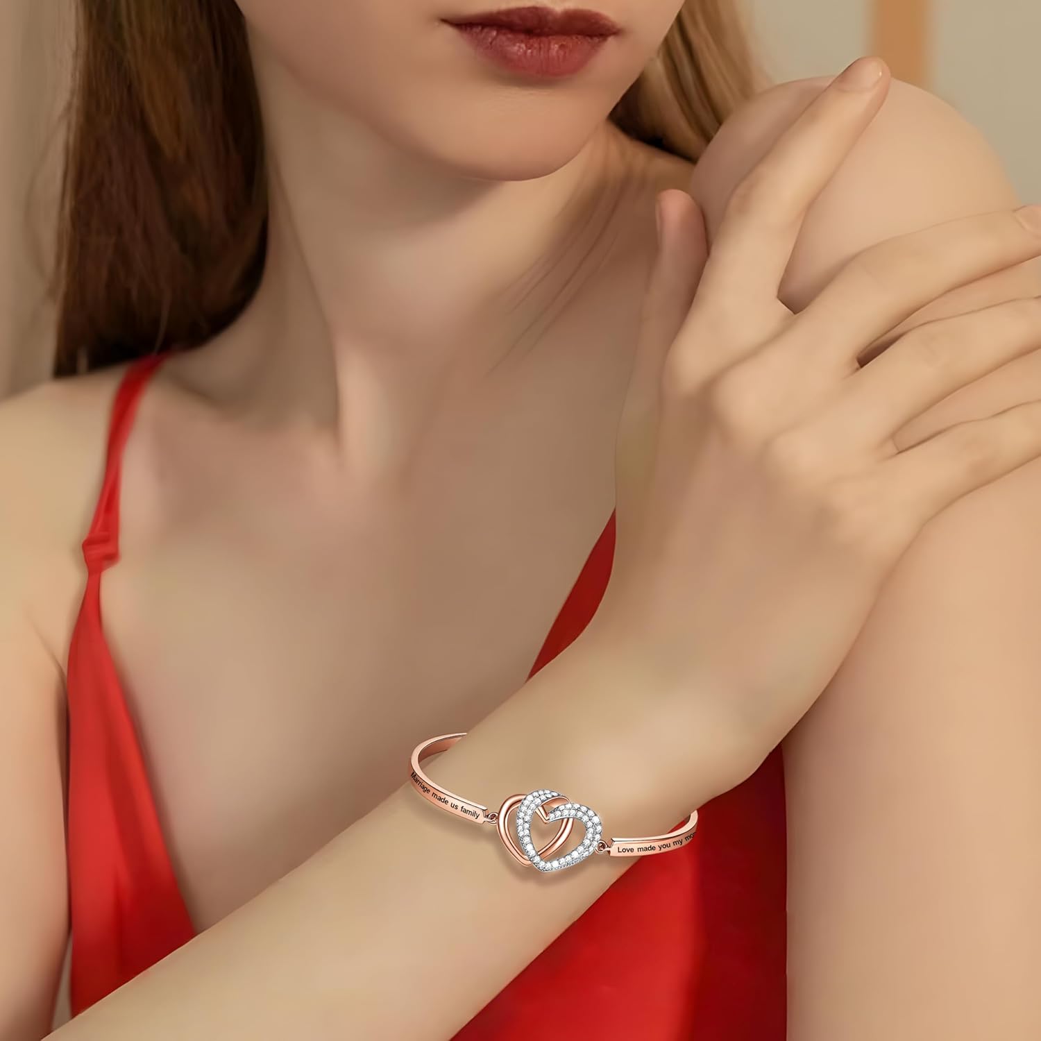 Birthday Mother/Daughter/Sister in Law Gift, ‘Marriage Made Us Family Love Made You My Mom/Daughter/Sister’ Bangle Bracelet, Women Girl Customized Jewelry, Christmas Wedding Present from Step