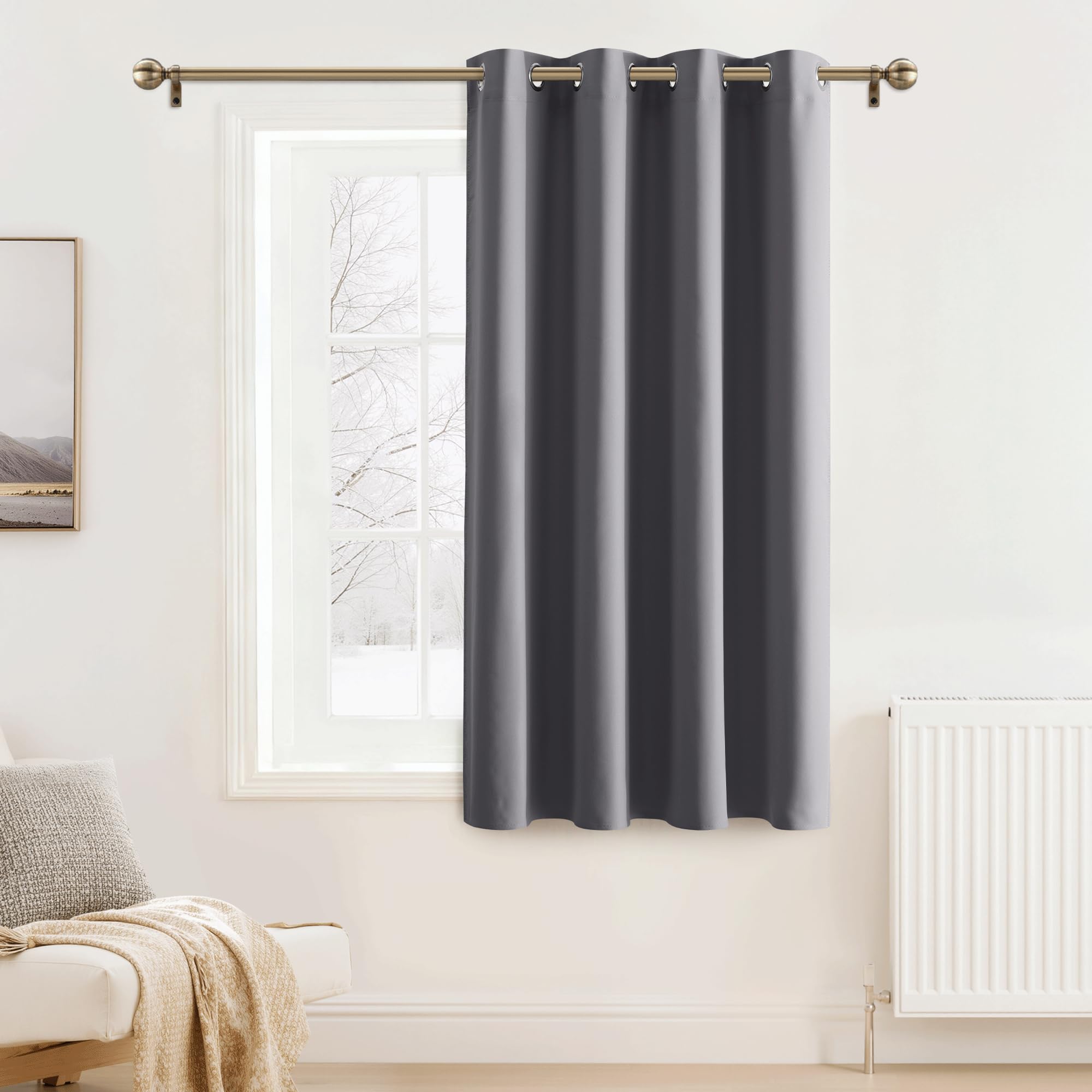 PONY DANCE Tenda Corta Oscurante da Interno Confezionate Curtain con Anelli Moderne Termica Isolante per Casa 1 Pezzo L 132 x A 90 cm, Grigio