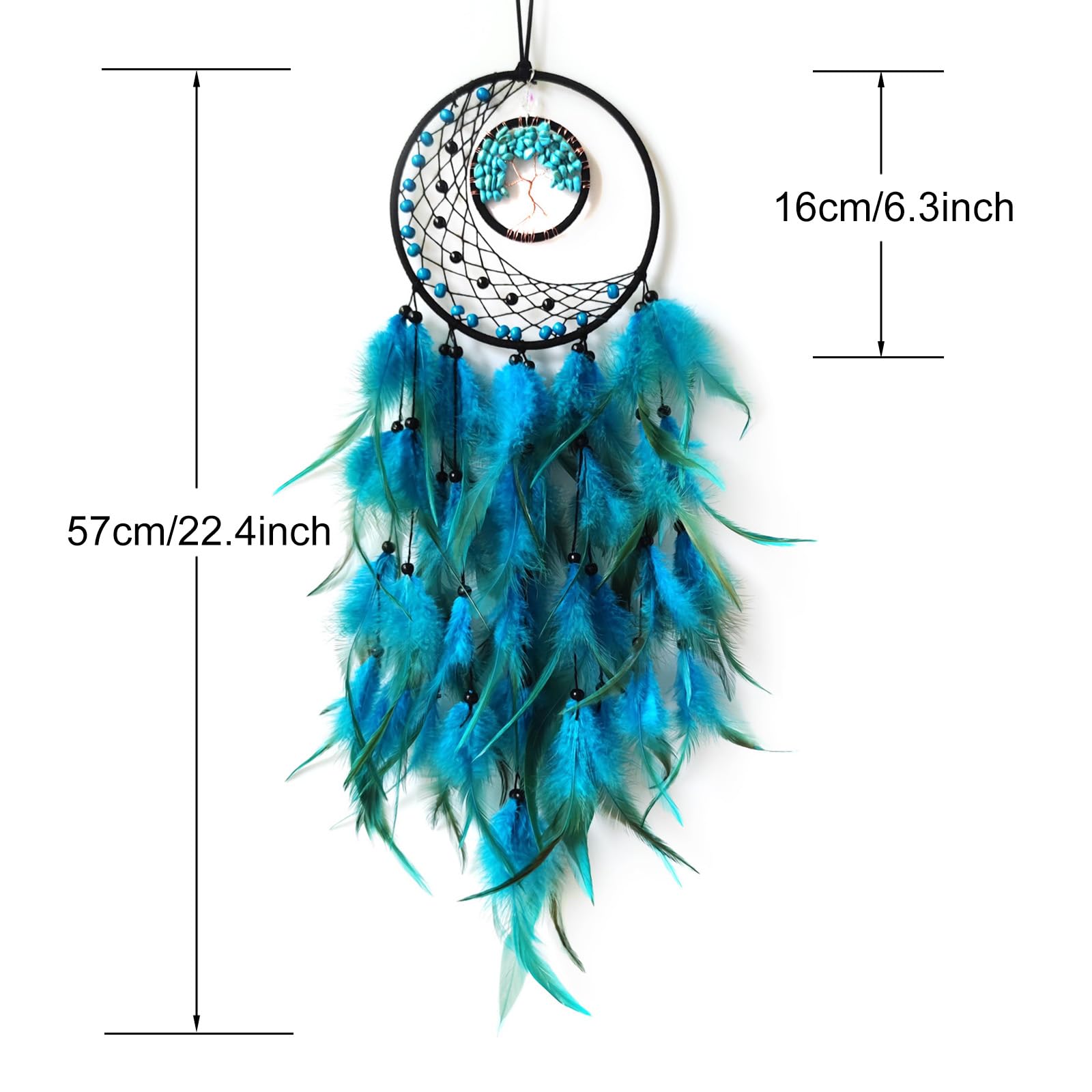Donko Blue Dream Catcher Wall Decor Crystal Tree of Life Dream Catchers Handmade Feather Dreamcatcher Wall Hanging Ornament for Bedroom Living Room Home Decor - Image 2