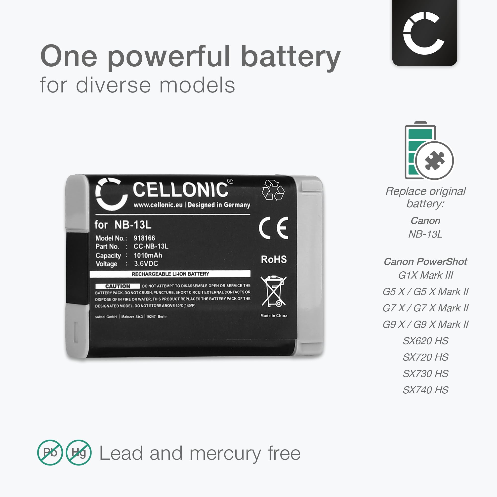 CELLONIC 1x Battery for Camera Compatible with Canon PowerShot G7