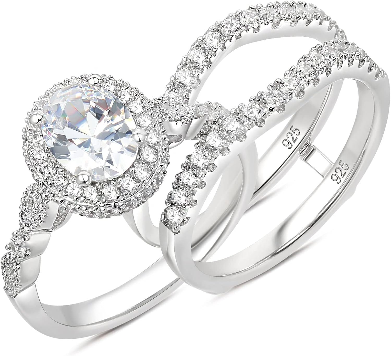 Newshe Jewellery Oval Wedding Set Cubic Zirconia Engagement Rings for Women 925 Sterling Silver Ring Enhancer Bridal Set Promise Anniversary Size 4-13
