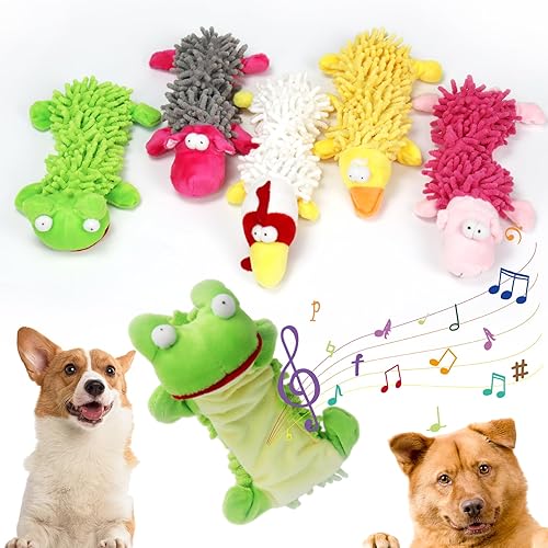 Miniatura 1 de Juguetes chirriantes para perros, paquete de 5 juguetes de peluche para masticar duraderos para cachorros, juguetes sin relleno para perros