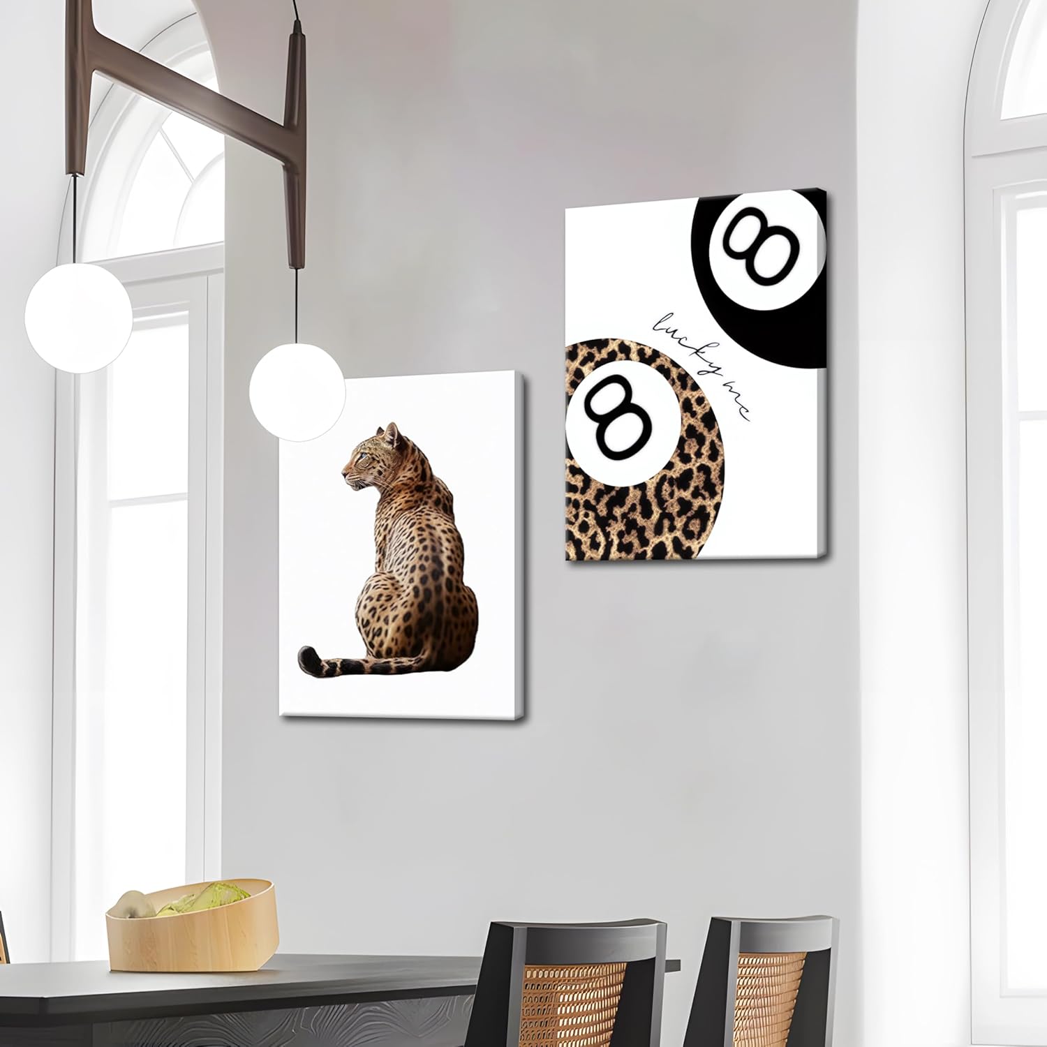 YHCTHT Trendy Leopard Canvas Wall Art Set of 3 – Funky Framed Lucky 8 Ball Wall Decor, Preppy Room Aesthetic Cheetah Print Pictures for Girls Bedroom, Apartment, Dorm Decorate – 12x16in