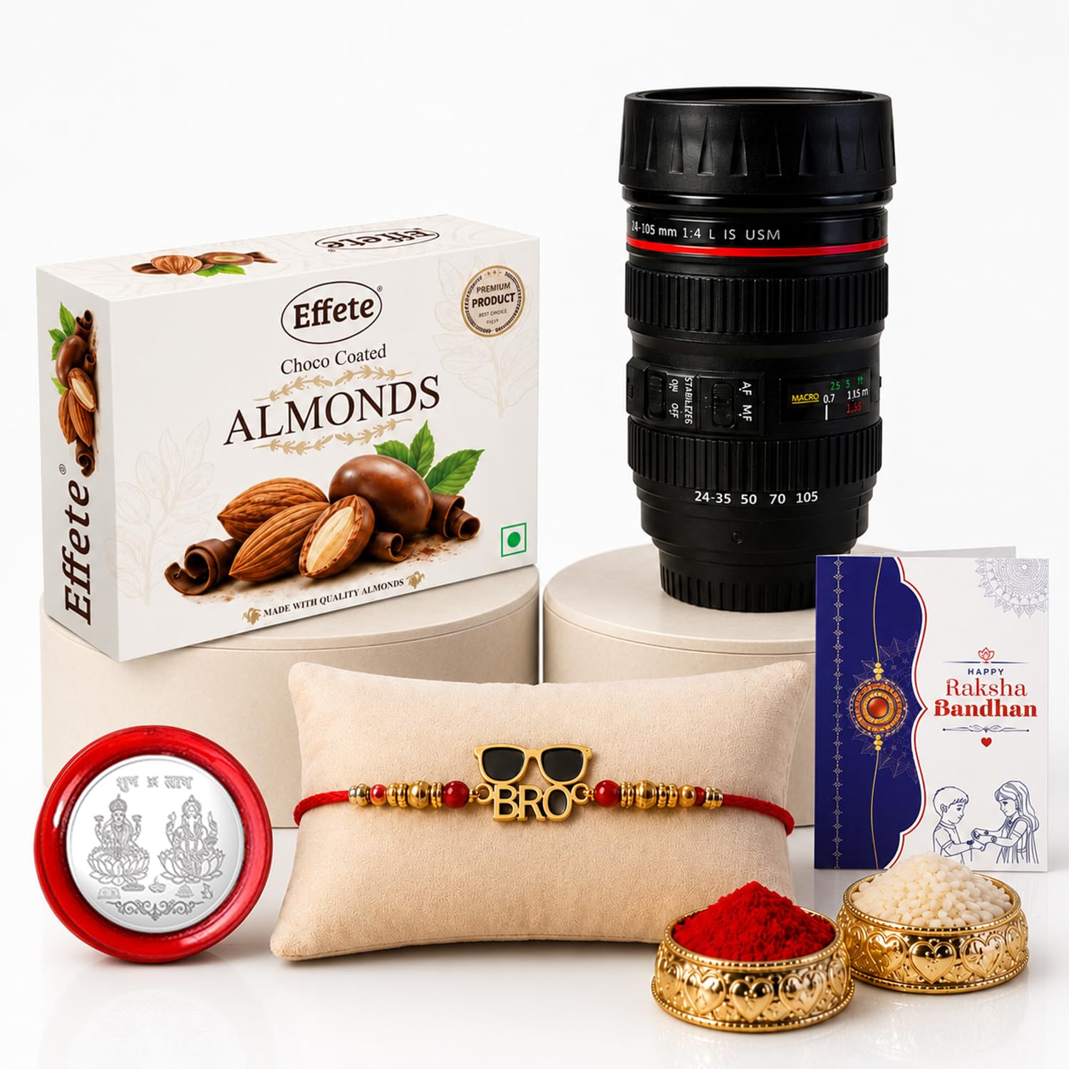 Oblivion Rakhi Combo (K1_429_M720+EA32) Effete Chocolate Almond 32gm & Camera Lens Coffee Mug with Pooja Coin & Greeting Card, Rakhi Gift Set, rakhi for younger brother, Rakhi with Gift of mug, rakhi hamper for brother, rakhi with chocolate, rakhi for brother kids, rakhi gift hamper, rakhi gifts, rakhi set of 1-image-40
