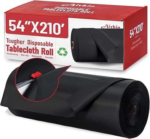 Miniatura 17 de Rollo de mantel de plástico, 310 pies x 54 pulgadas, mantel de mesa de plástico desechable negro, rollo de mantel premium PEVA impermeable negro con