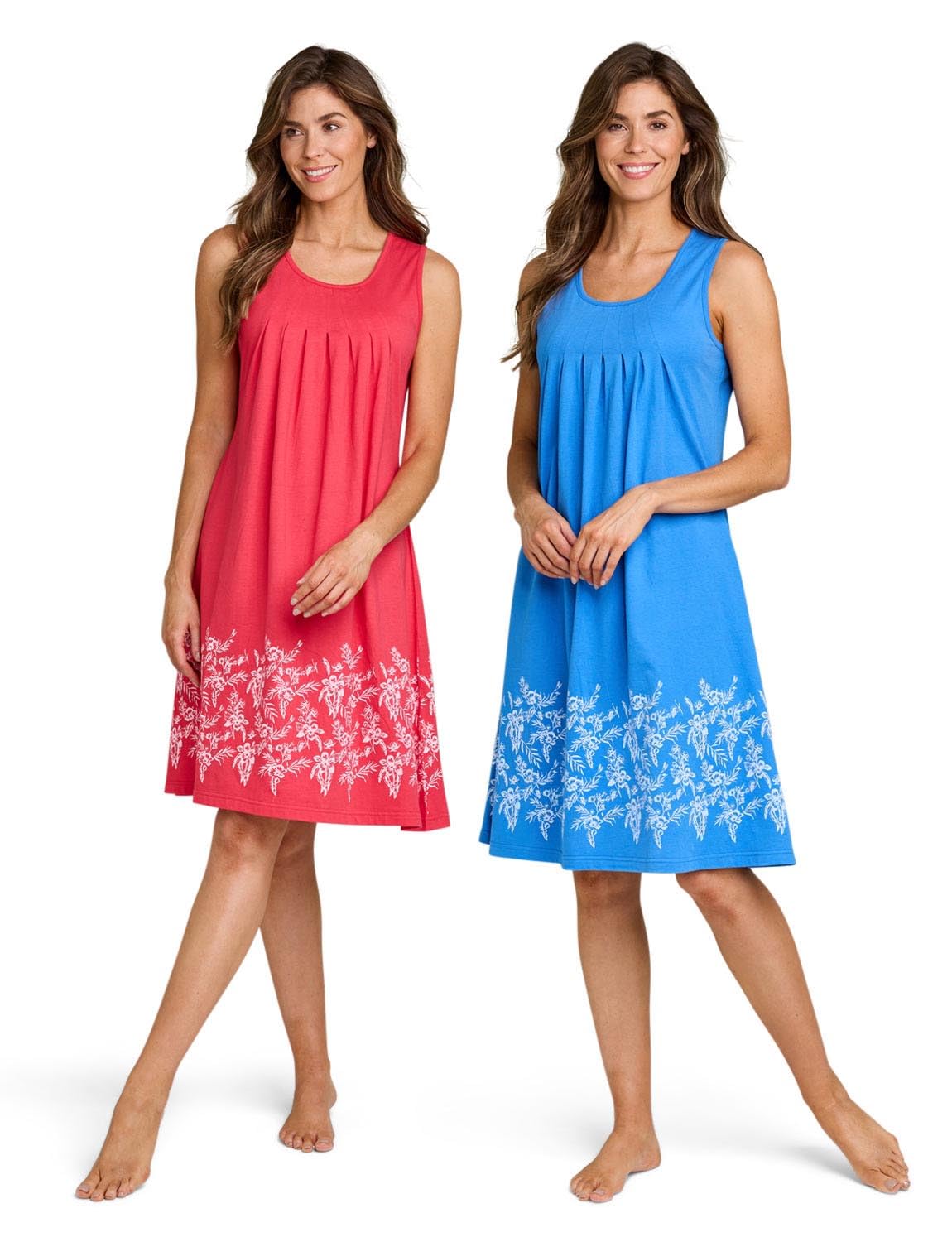 Chums Ladies Sleeveless Nightdress with Bottom Print Pack of 2 Watermelon & Cornflower 24-26