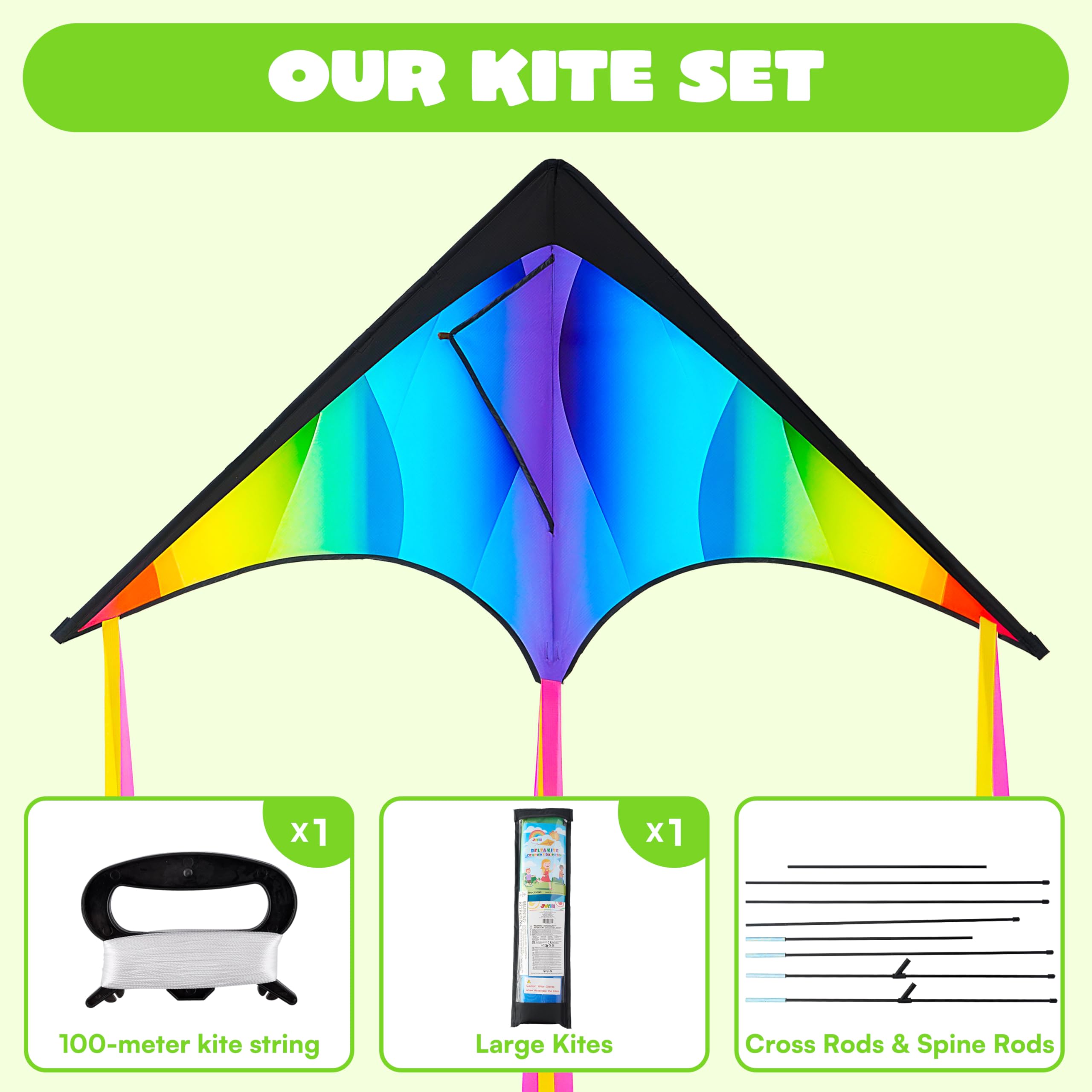 JOYIN Large Delta Kite Gradient Rainbow, Easy to Fly Huge for Kids and Adults with 328ft String - Image 4
