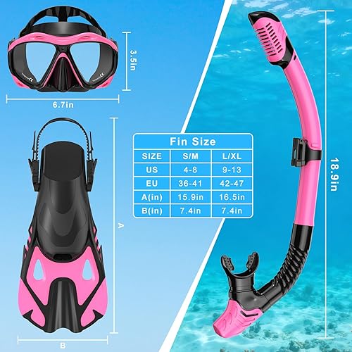 Miniatura 5 de Snorkeling Gear for Adults, Mask Fin Snorkel Set, Dry Top Snorkel Mask, Panoramic View Anti-Leak Anti-Fog 3 in 1 Snorkeling Kit Travel Diving