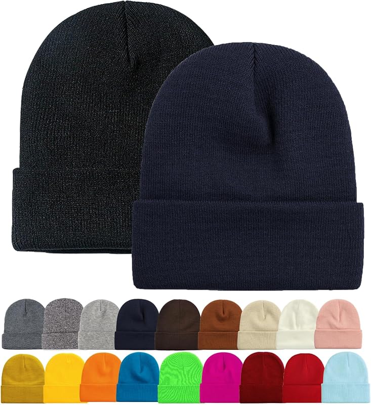 1&2 Pack Beanie for Men Women Slouchy Beanie Hats Winter Knit Caps Soft Ski Hat Unisex