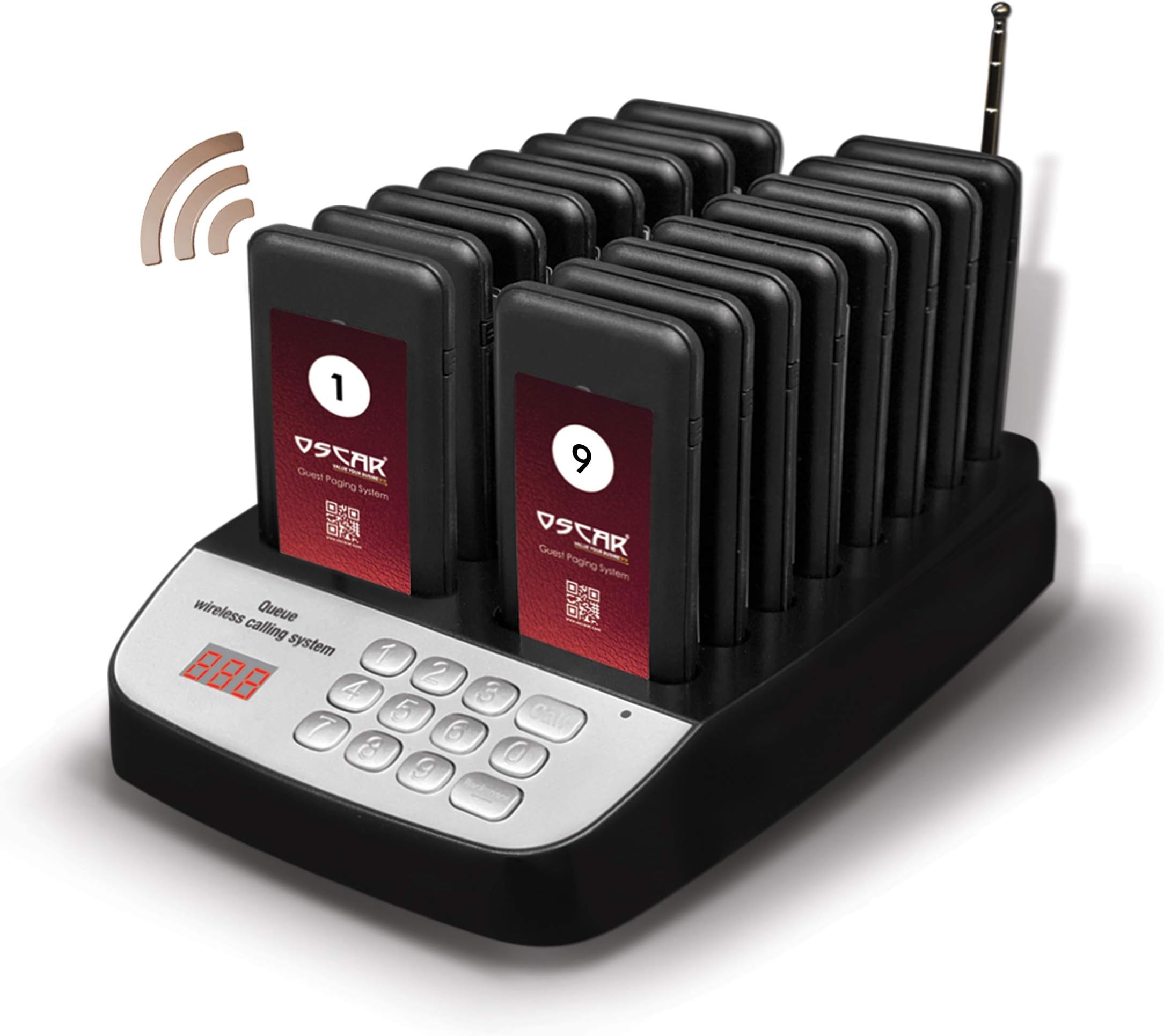 OSCAR Value Your Business Restaurant Foodcourt Office Buzzer Pager Calling System OGP160, 16 Tokens, Alarms with LED, Beep and Vibration
