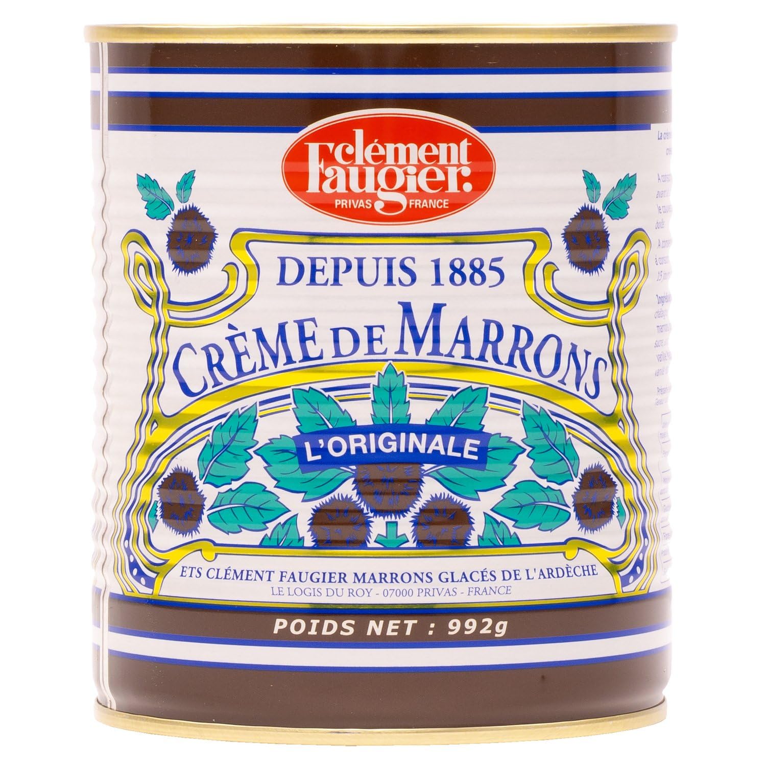 Faugier - Crème de Marrons Sucrée aux Châtaignes et Arome Naturel de Vanille - la boite de 992g - Le Lot De 4