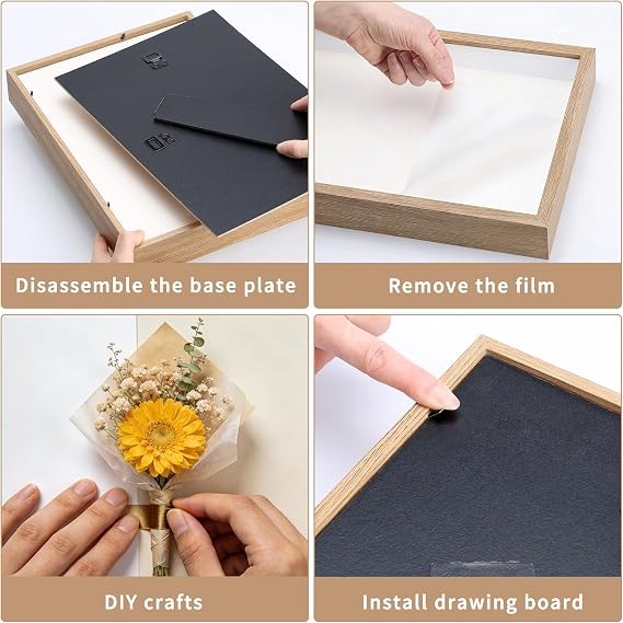 3D Shadow Boxes, Memory Box Frame, Deep Shadow Box Frames for Objects up to 3cm, Picture Frames for Crafts, Photos, Flowers, Artworks, and Memory Display (Wood Color, 8.27x11.7 in)