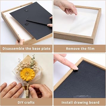 3D Shadow Boxes, Memory Box Frame, Deep Shadow Box Frames for Objects up to 3cm, Picture Frames for Crafts, Photos, Flowers, Artworks, and Memory Display (Wood Color, 8.27x11.7 in)