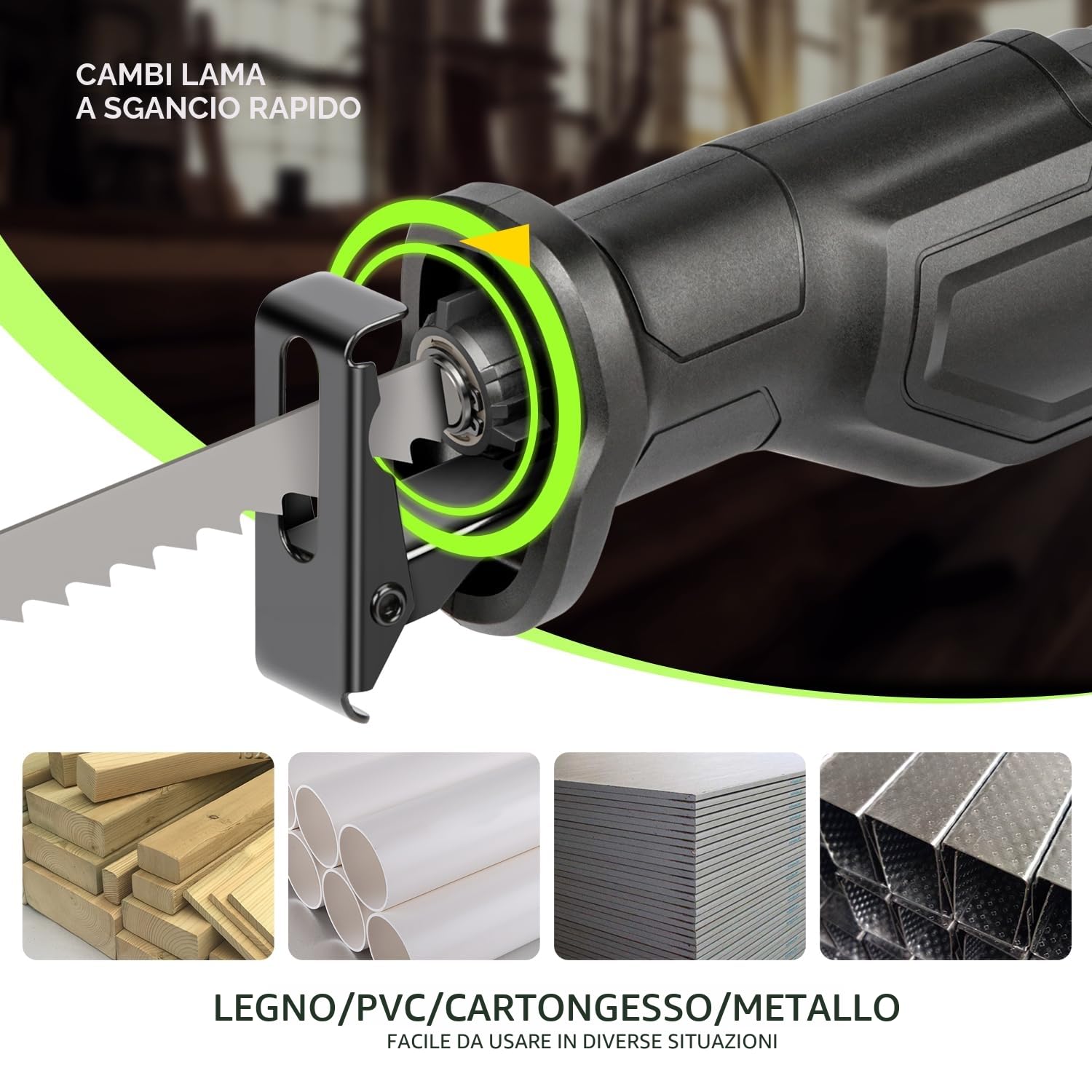 GALAX PRO Sega a reciprocazione da 710W con velocità variabile di 3000 SPM, per tagli precisi in legno, metallo e altro, cambio lama senza strumento