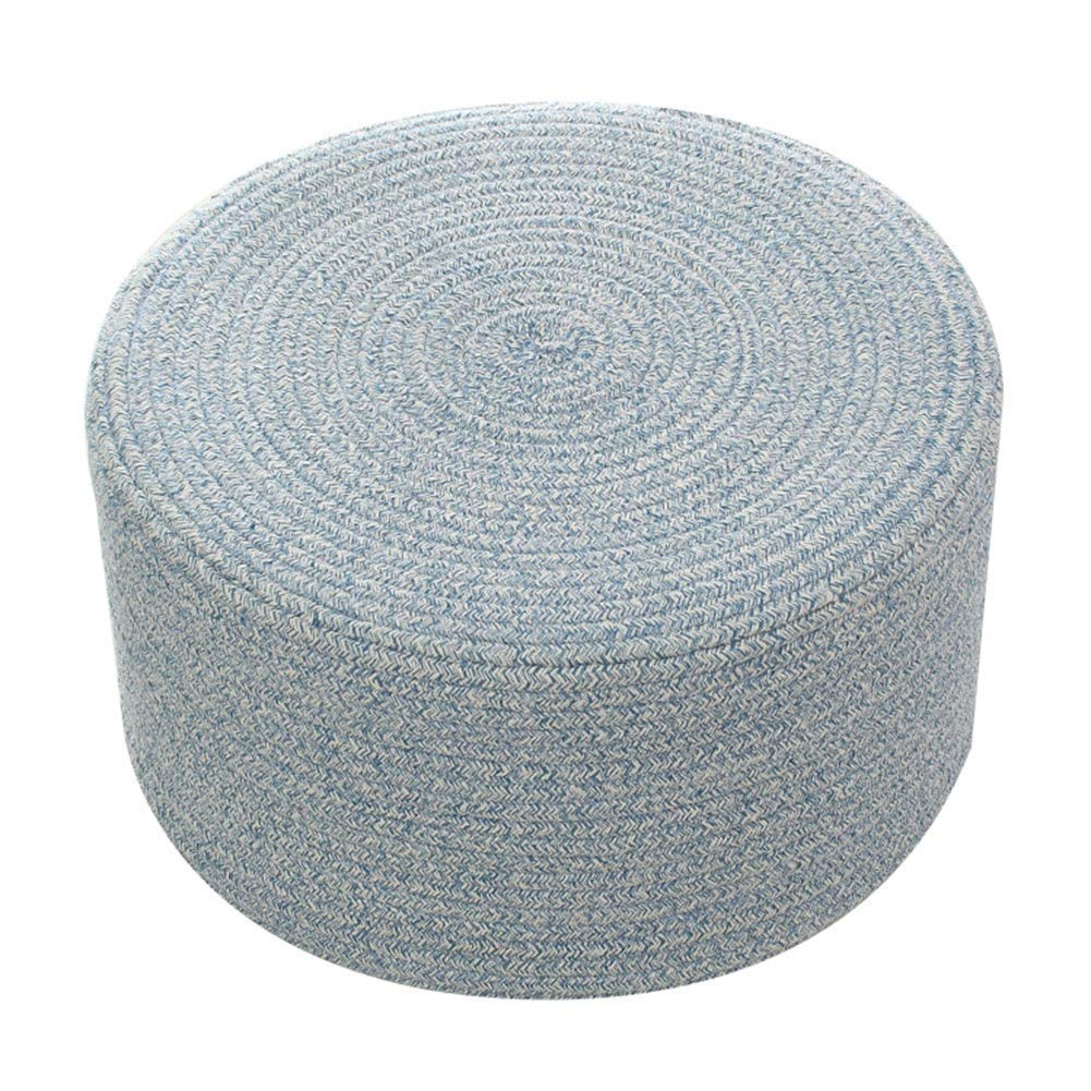 Pouf ottoman bleu en tissu : tabouret repose-pieds rond pour salon